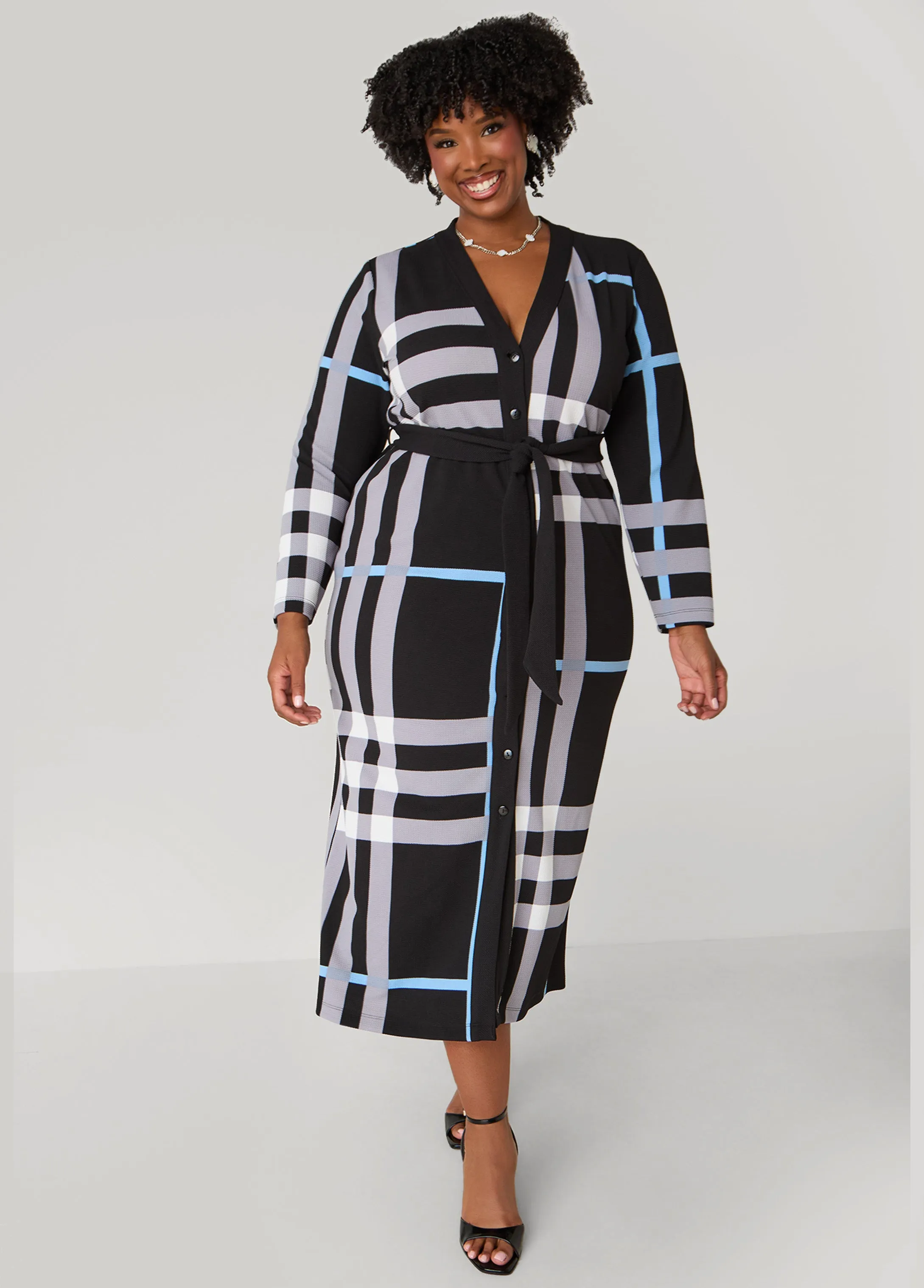 Plaid Maxi Cardigan Dress sold by Ashley Stewart