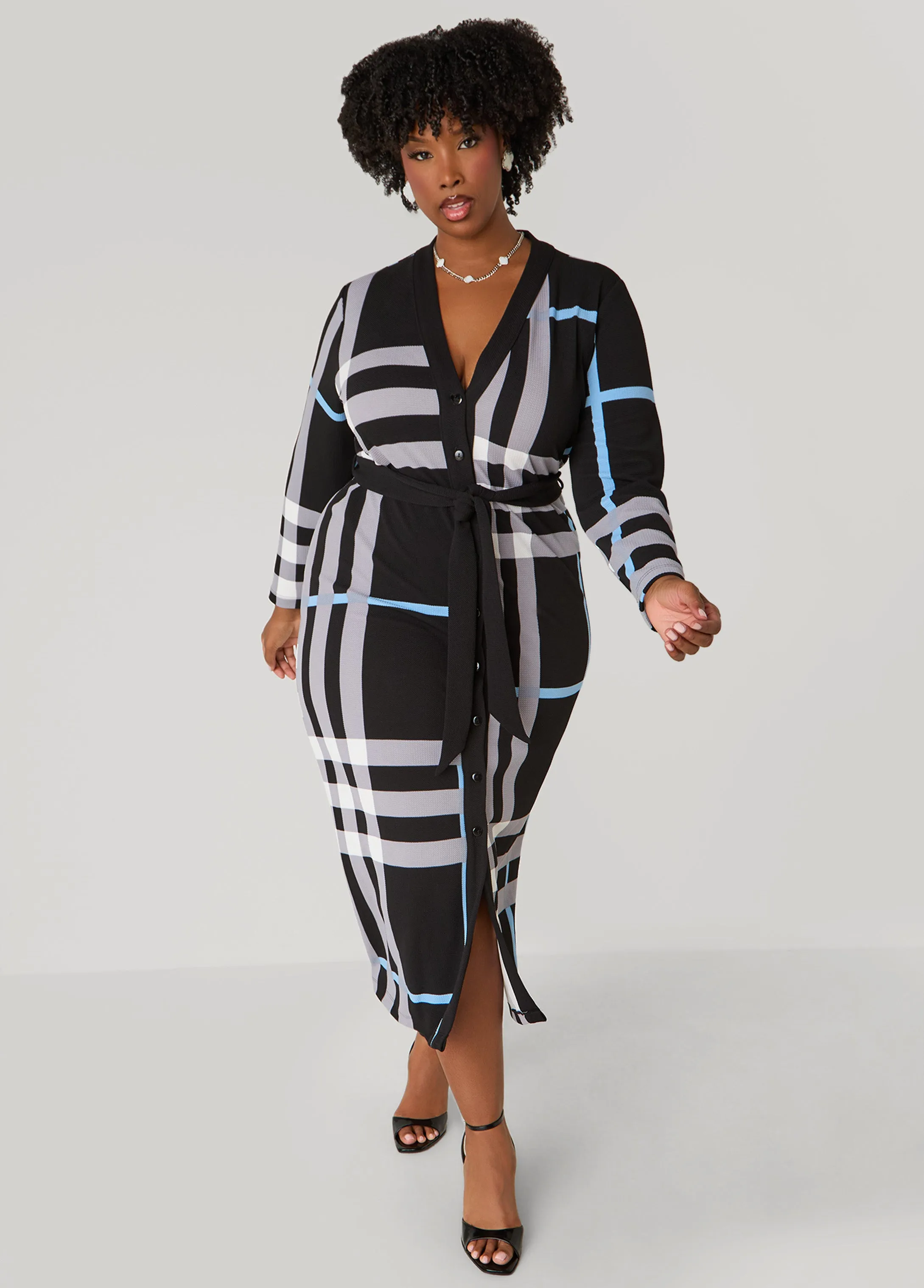 Plaid Maxi Cardigan Dress sold by Ashley Stewart product image thumbnail 3