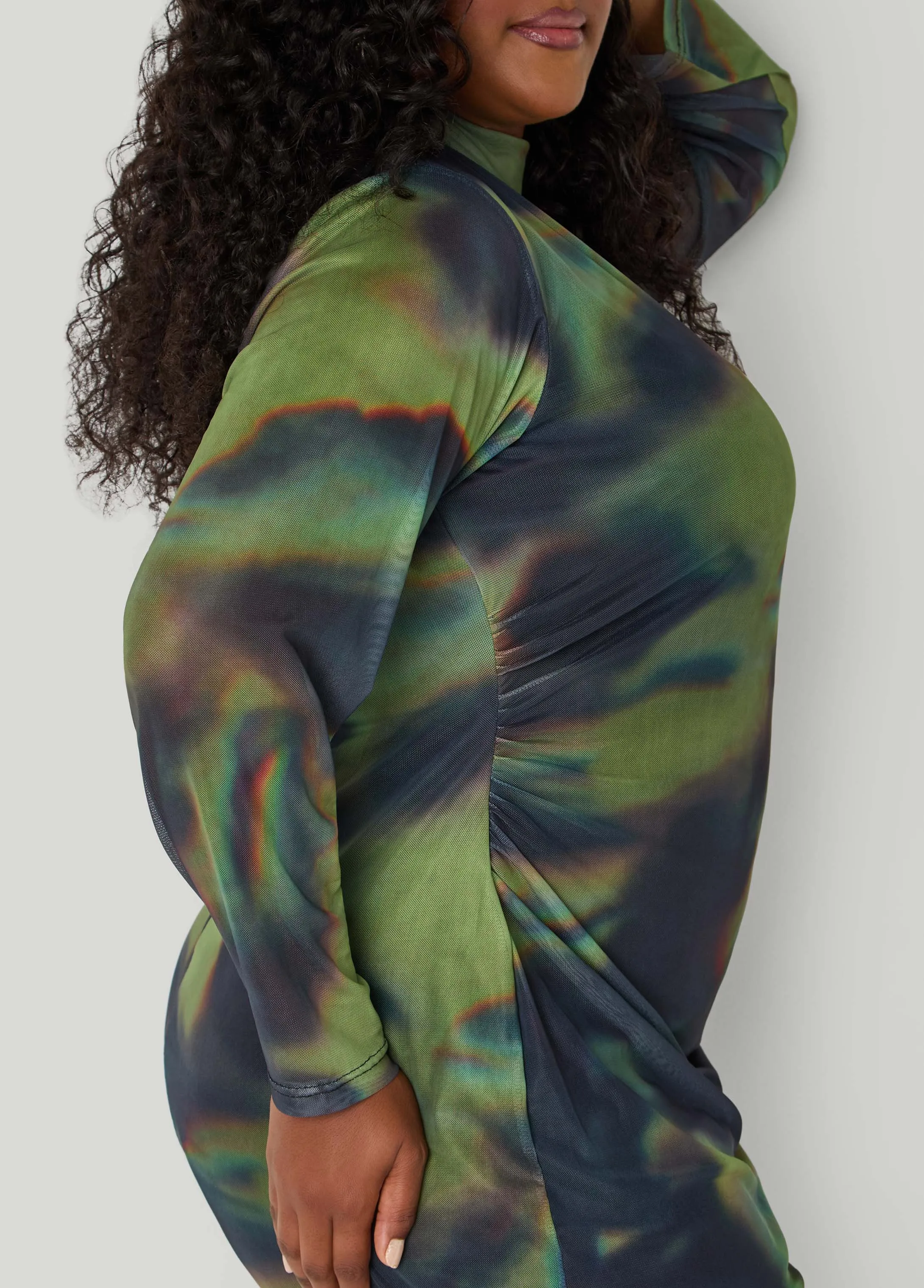 Ruched Printed Mesh Dress sold by Ashley Stewart product image thumbnail 4