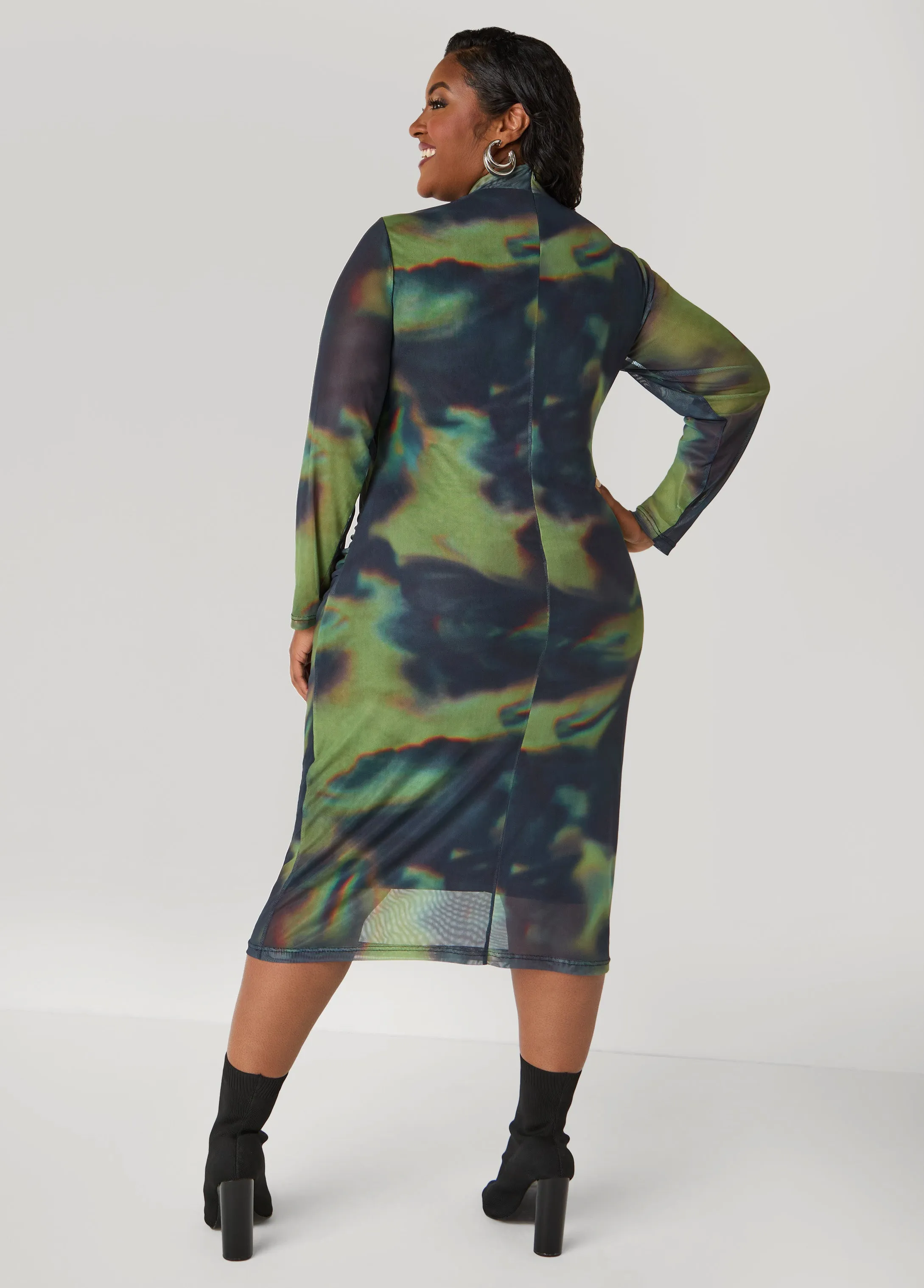 Ruched Printed Mesh Dress sold by Ashley Stewart product image thumbnail 2