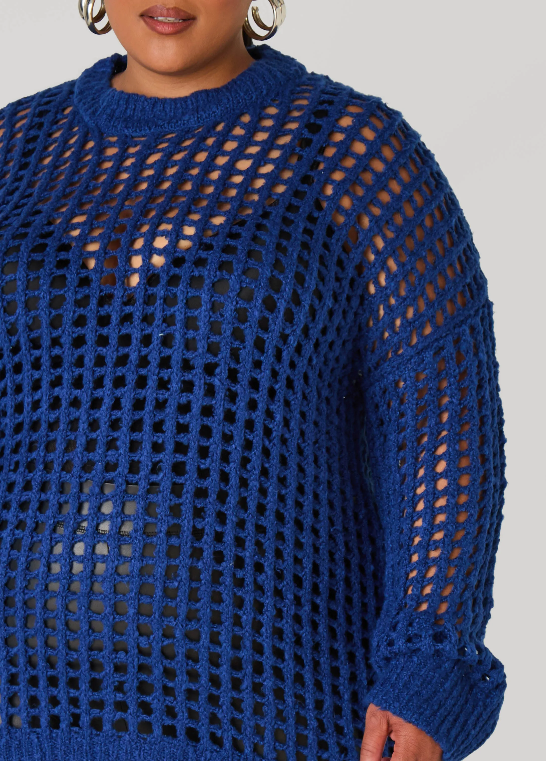 Crewneck Open Knit Sweater sold by Ashley Stewart product image thumbnail 4