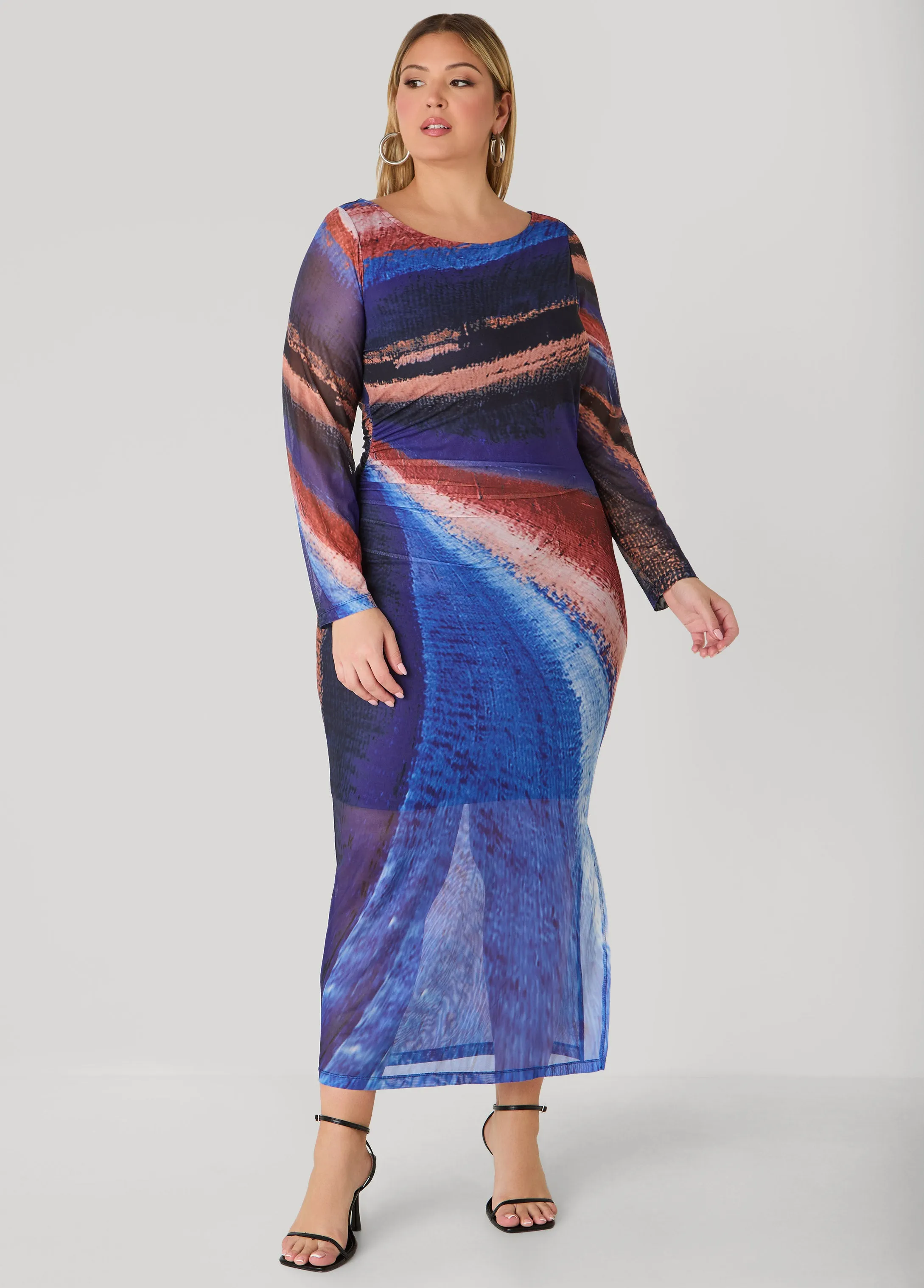 Printed Mesh Bodycon Maxi Dress sold by Ashley Stewart product image thumbnail 4