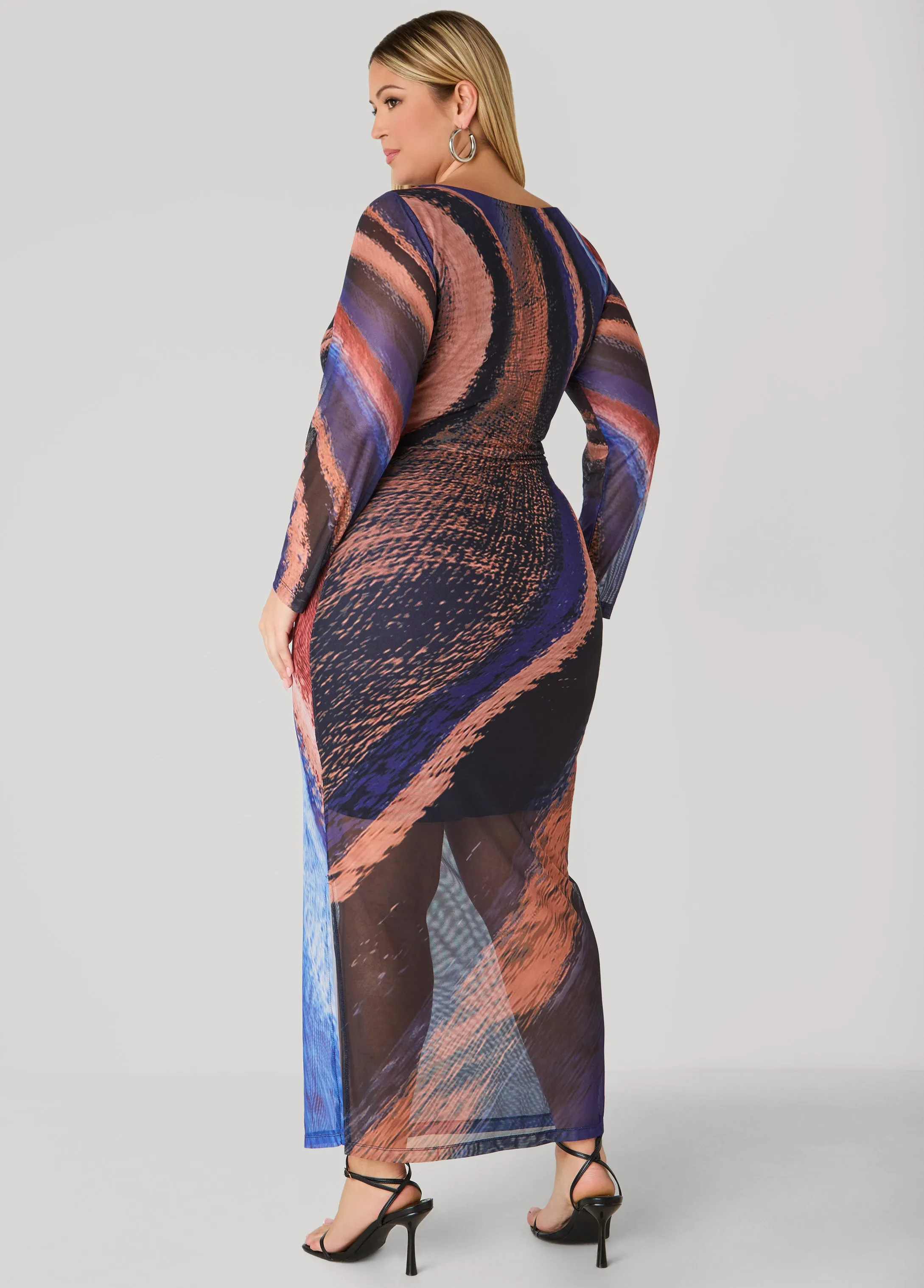 Printed Mesh Bodycon Maxi Dress sold by Ashley Stewart product image thumbnail 2