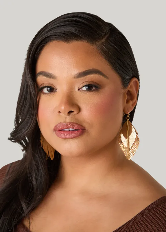 Metallic Faux Leather Leaf Earrings sold by Ashley Stewart