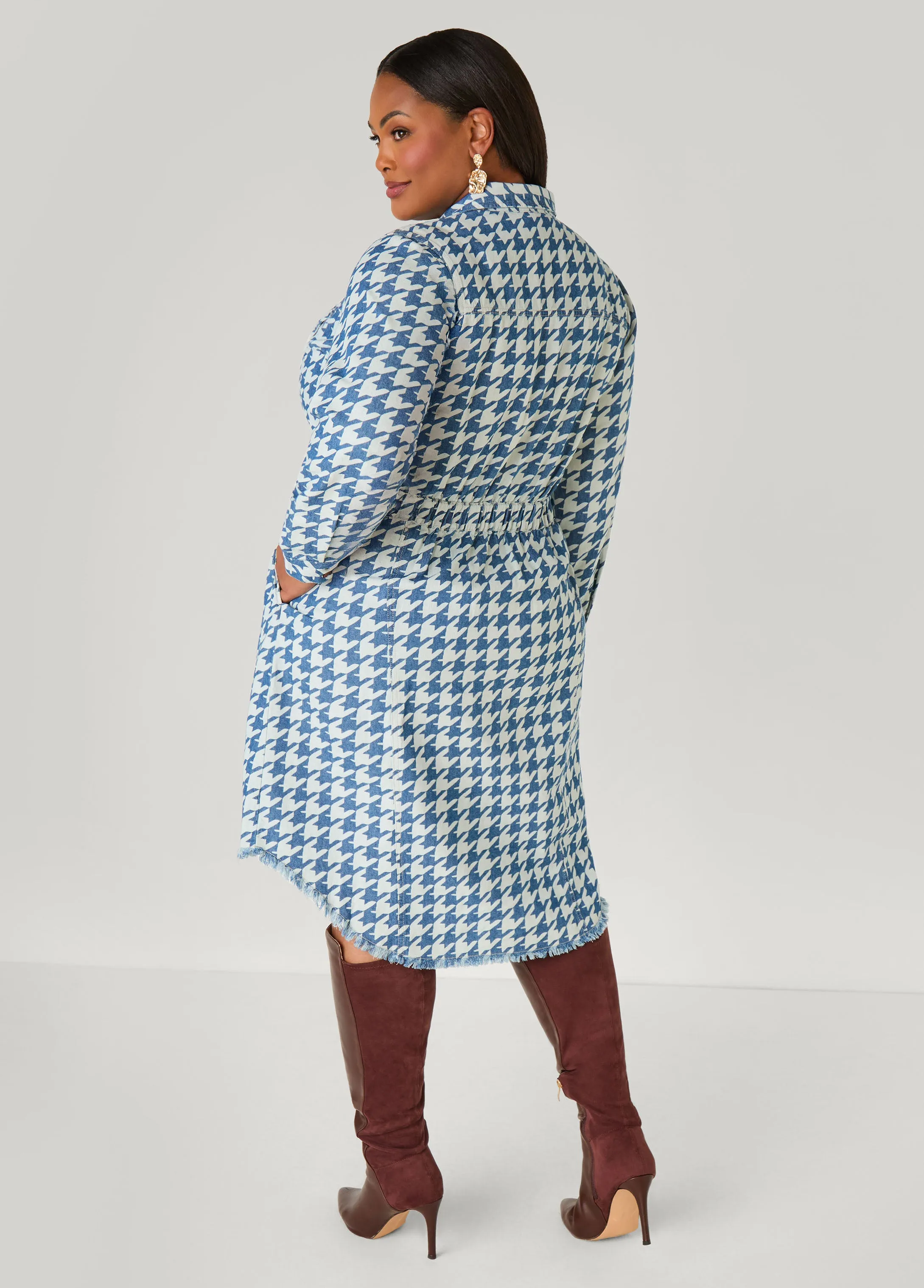 Houndstooth Denim Shirtdress sold by Ashley Stewart product image thumbnail 2