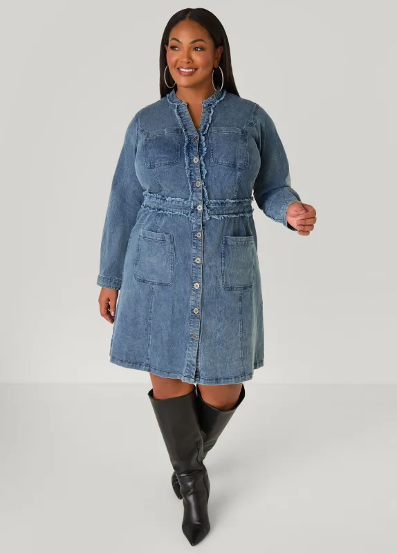 Frayed Denim Shirtdress sold by Ashley Stewart