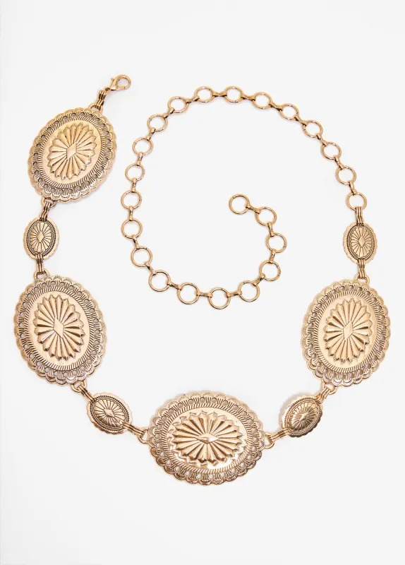 Gold Tone Medallion Chain Belt sold by Ashley Stewart