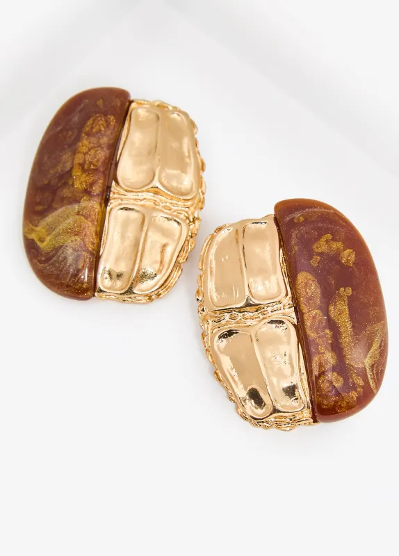 Textured Metal And Marble Earrings sold by Ashley Stewart