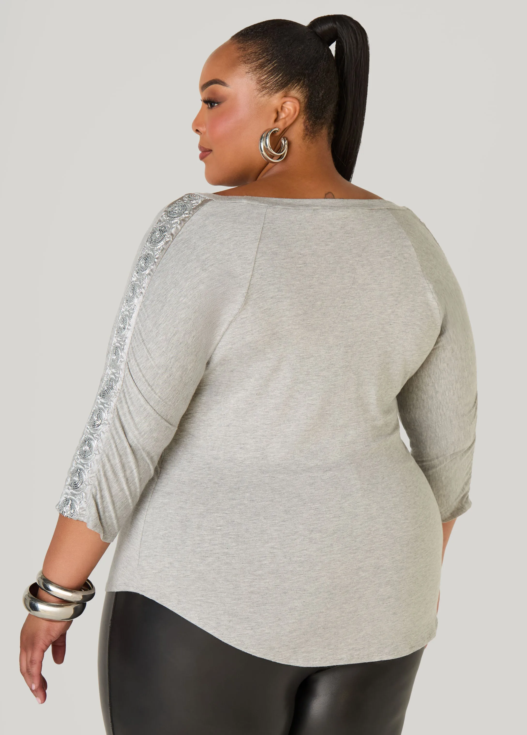 Embellished Paneled Jersey Top sold by Ashley Stewart product image thumbnail 2