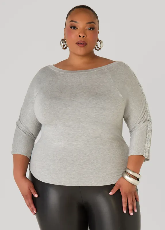 Embellished Paneled Jersey Top sold by Ashley Stewart