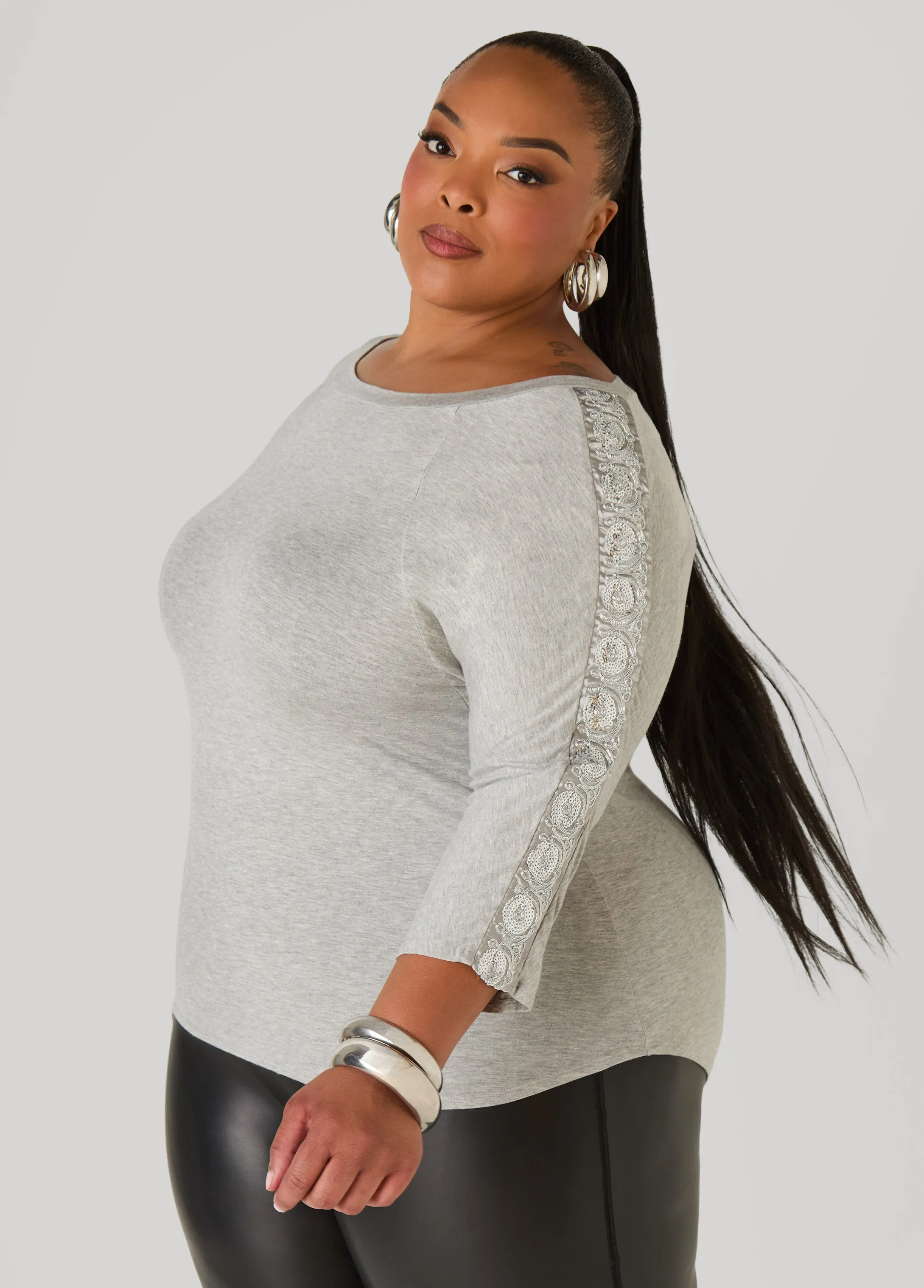 Embellished Paneled Jersey Top sold by Ashley Stewart product image thumbnail 3