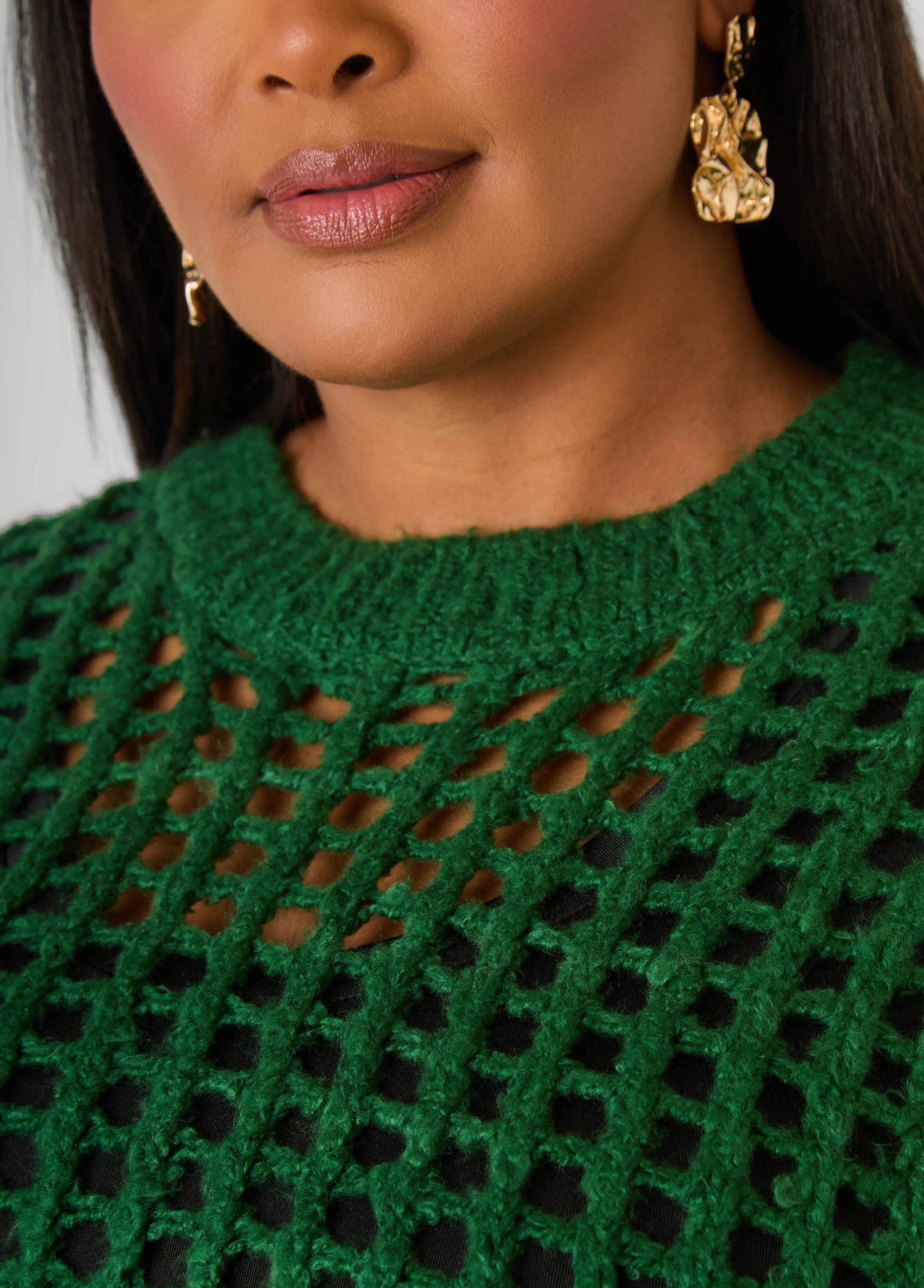 Open Knit Crewneck Sweater sold by Ashley Stewart product image thumbnail 4