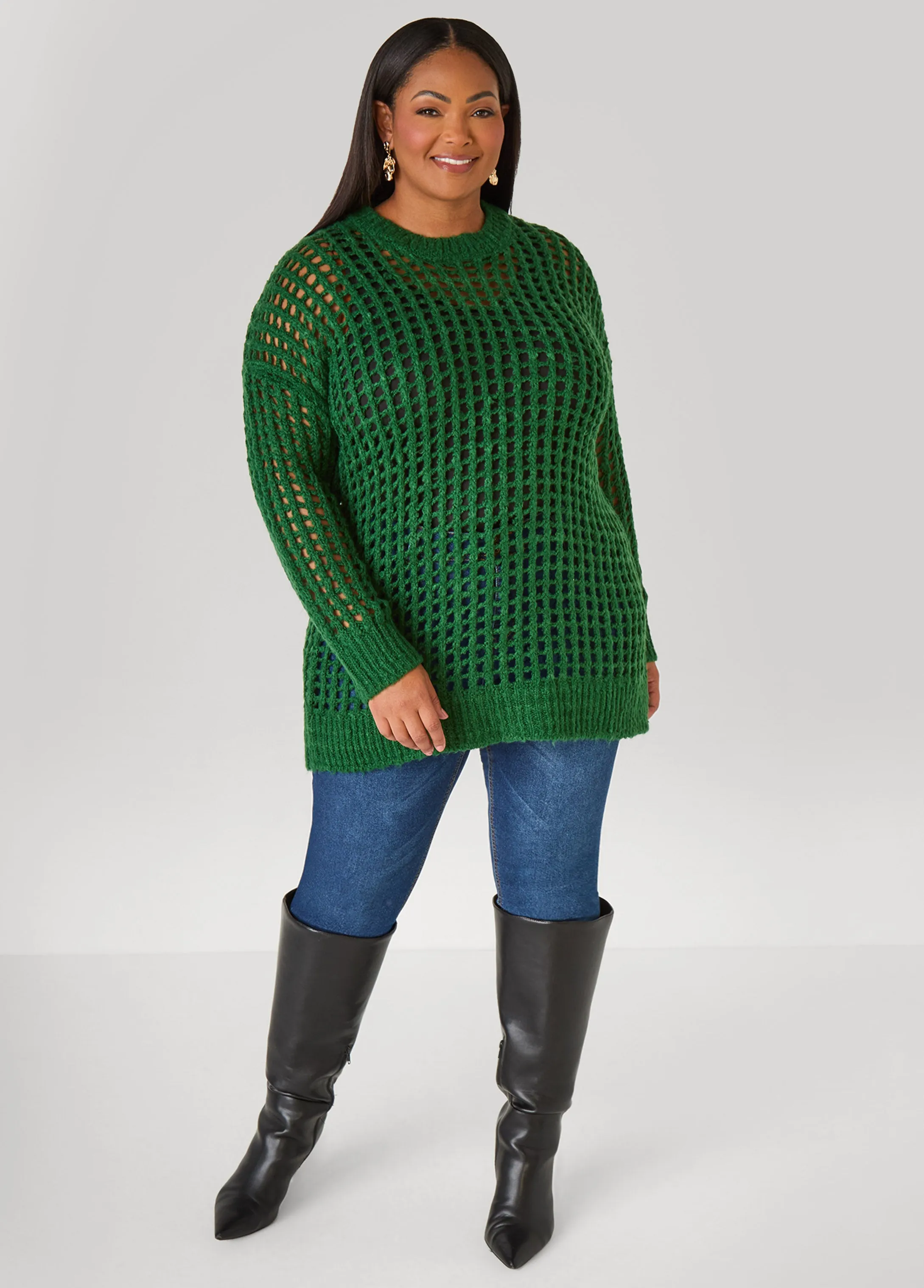 Open Knit Crewneck Sweater sold by Ashley Stewart product image thumbnail 3