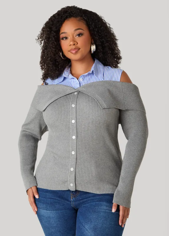 Cold Shoulder Paneled Sweater sold by Ashley Stewart
