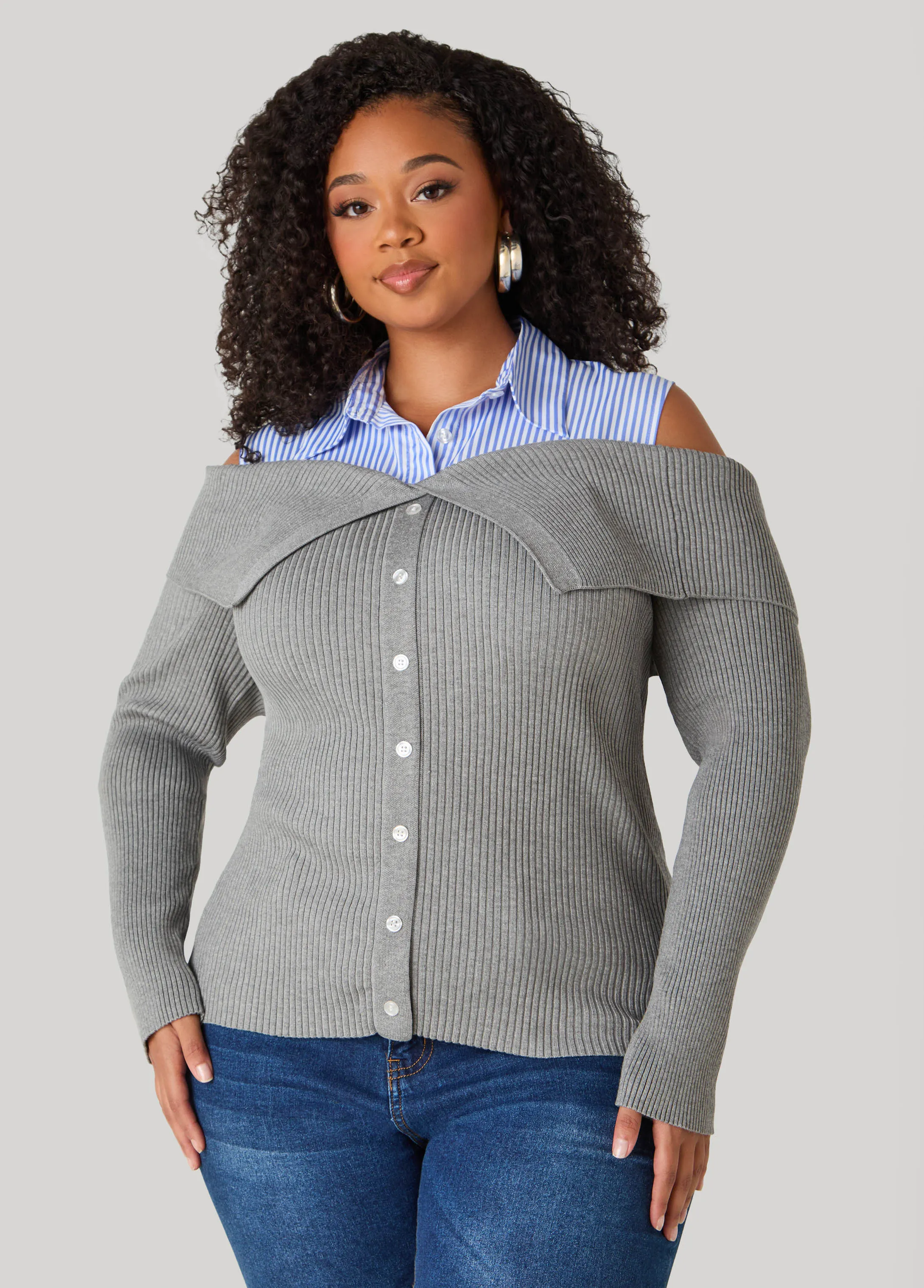 Cold Shoulder Paneled Sweater sold by Ashley Stewart