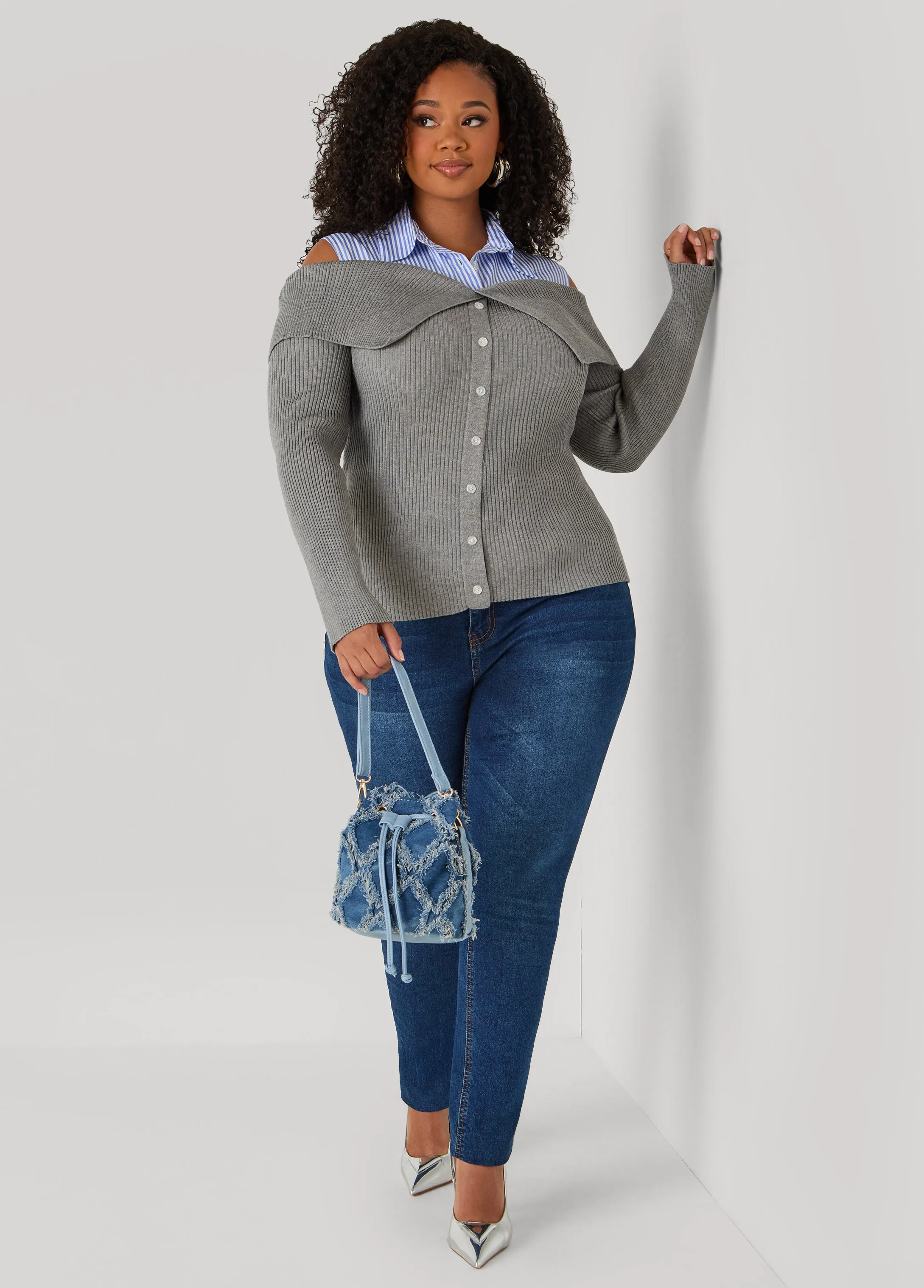 Cold Shoulder Paneled Sweater sold by Ashley Stewart product image thumbnail 3