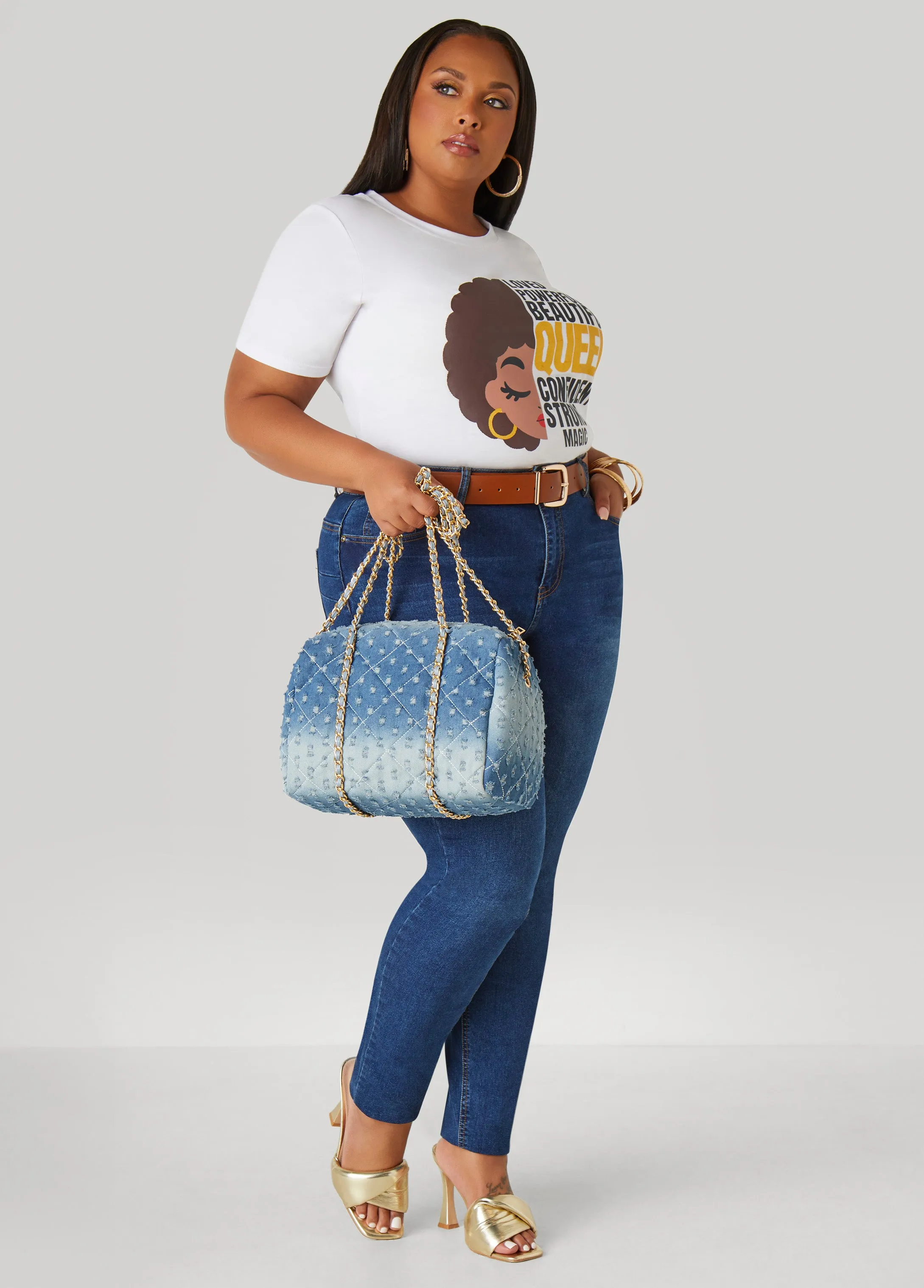 Distressed Denim Satchel sold by Ashley Stewart product image thumbnail 4