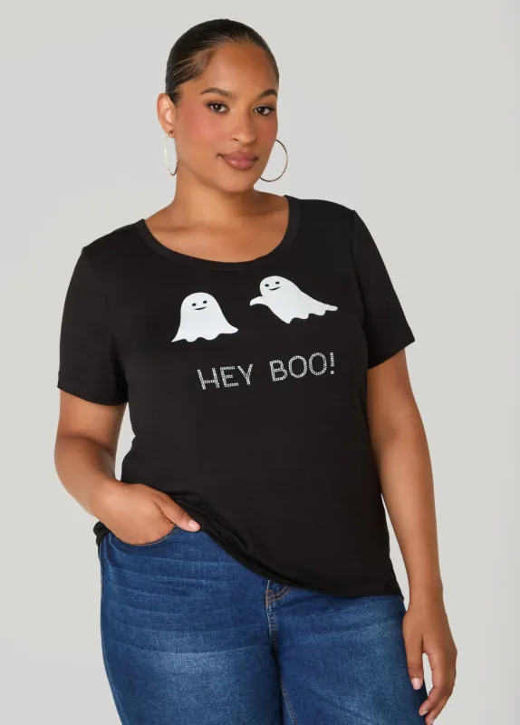 Hey Boo Crystal Graphic Tee sold by Ashley Stewart