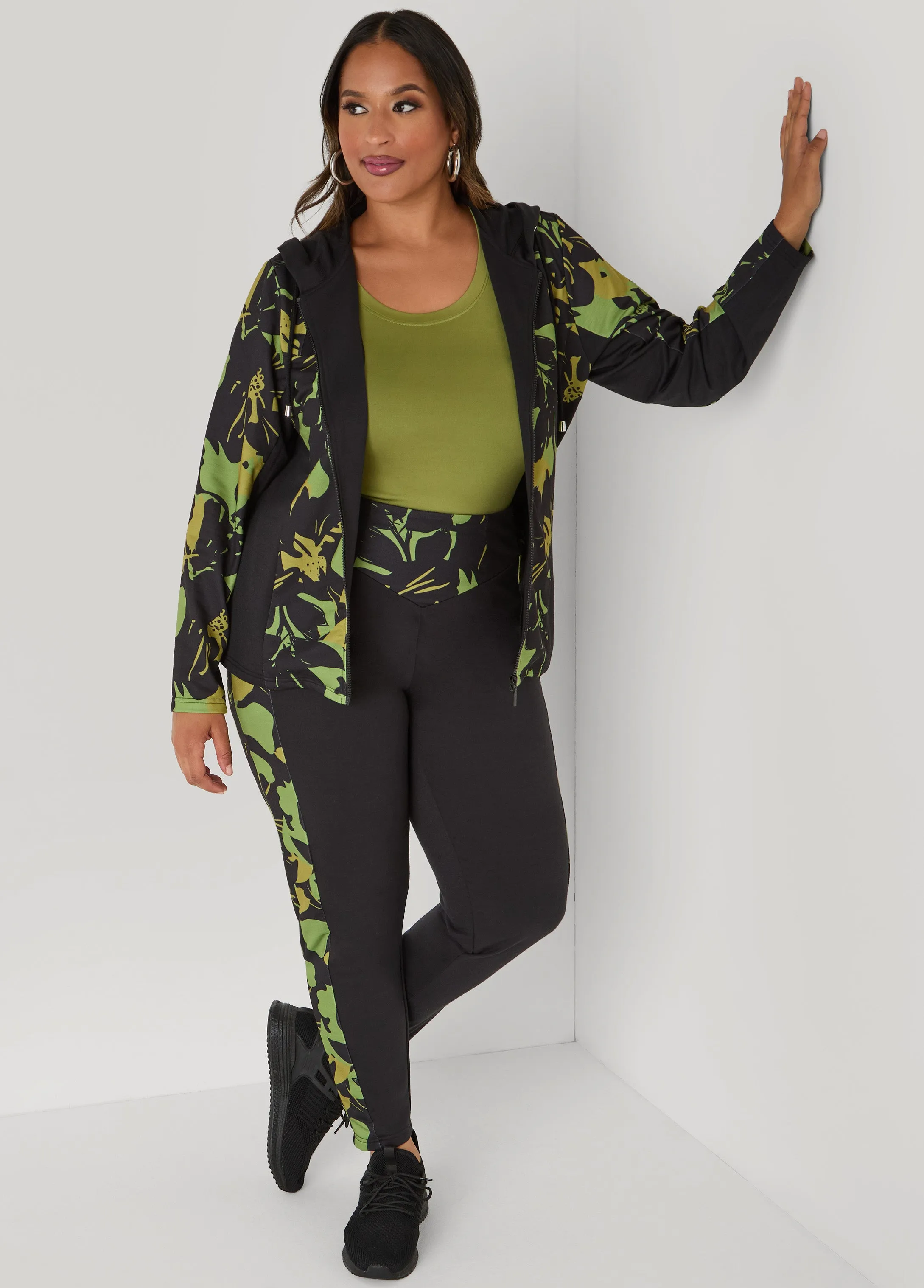 Floral Print Paneled Hoodie sold by Ashley Stewart product image thumbnail 3
