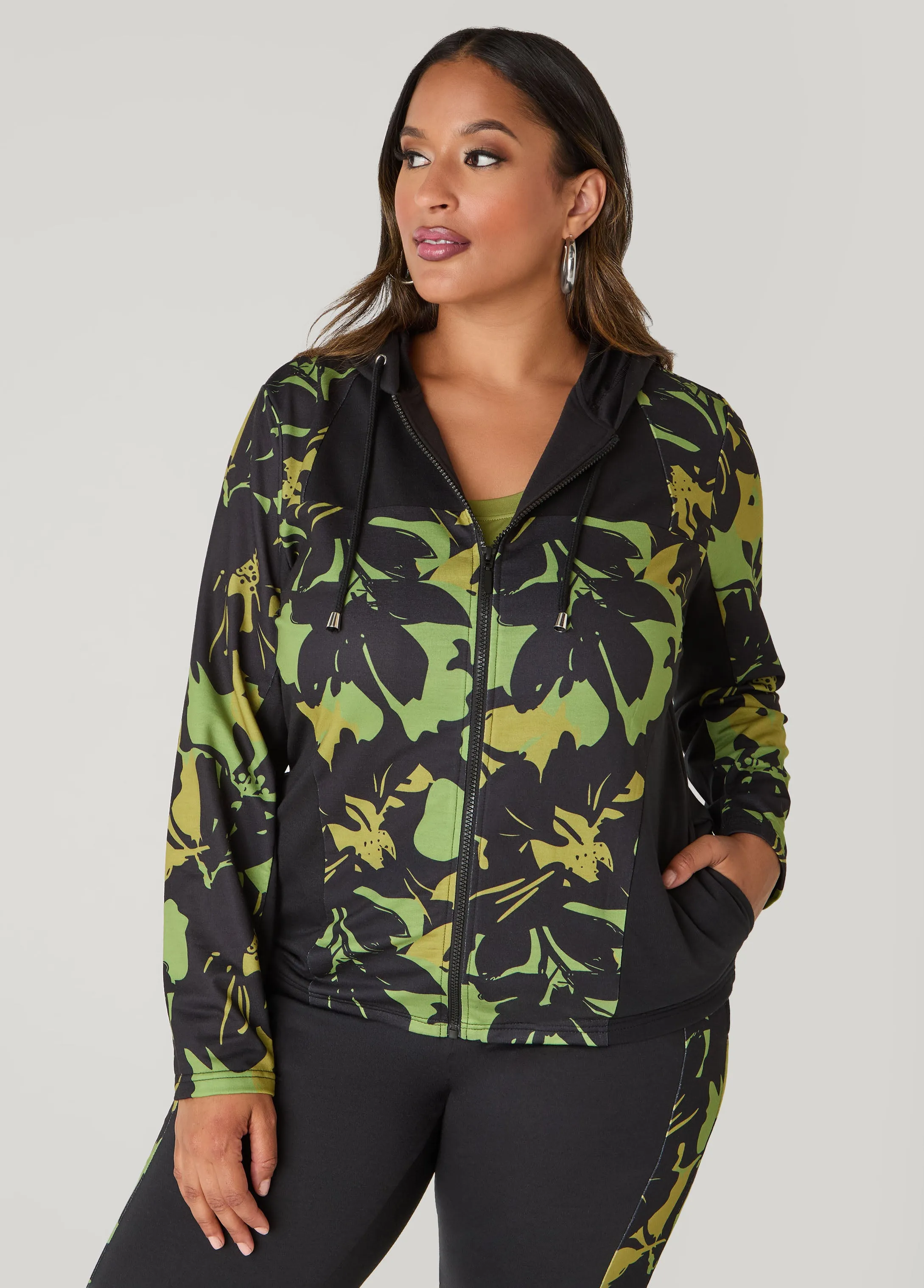 Floral Print Paneled Hoodie sold by Ashley Stewart