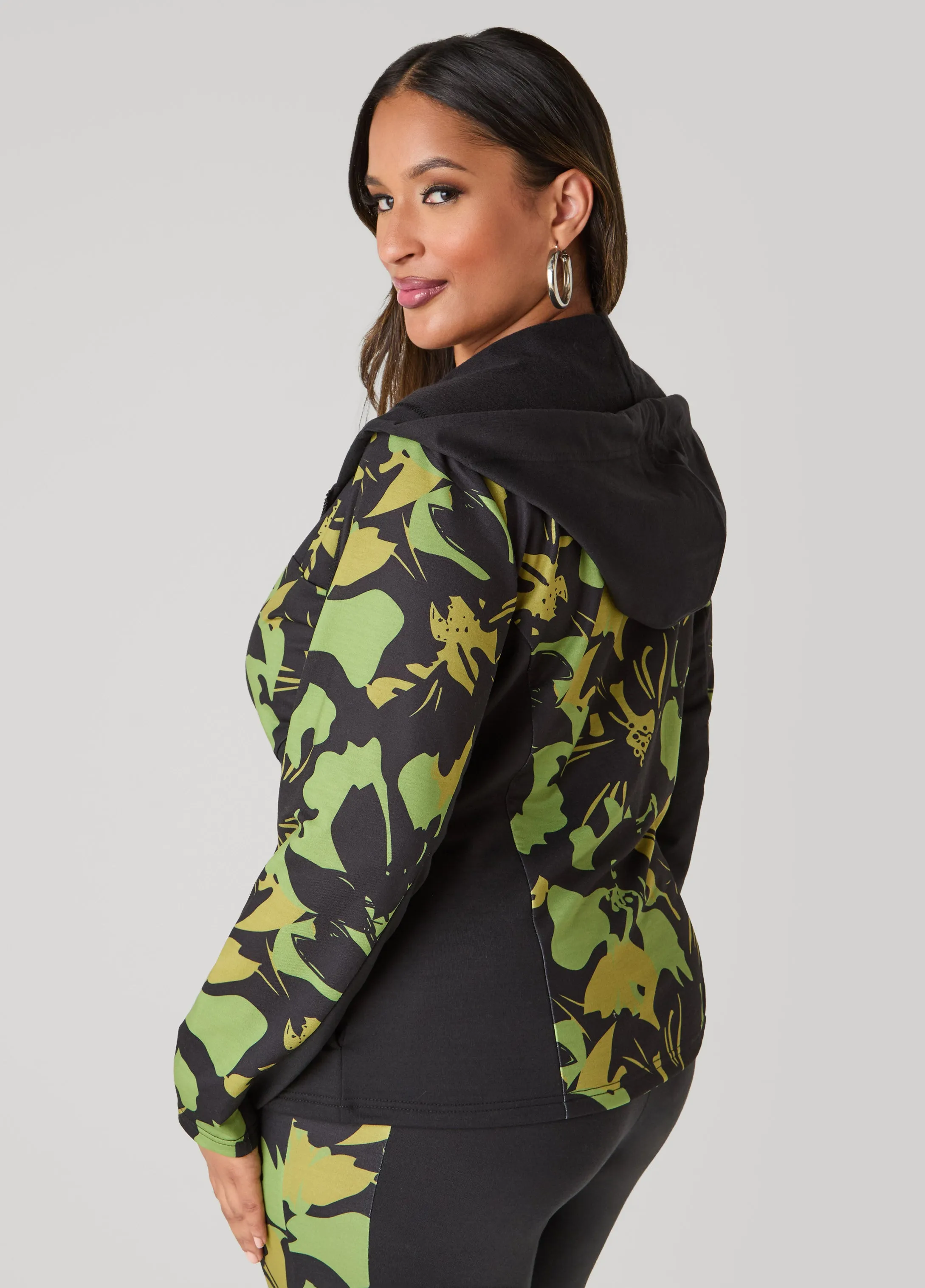 Floral Print Paneled Hoodie sold by Ashley Stewart product image thumbnail 2