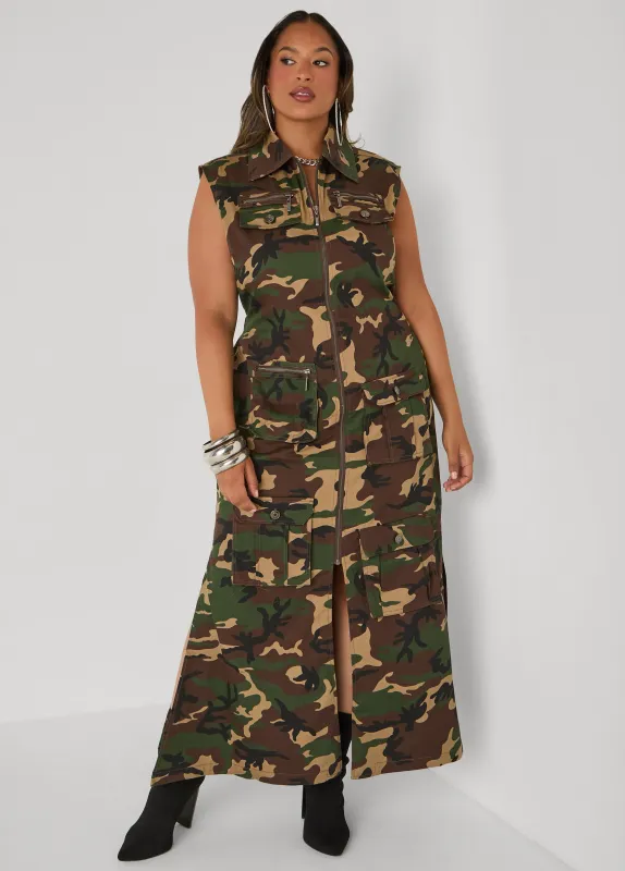 Camo Denim Cargo Maxi Dress made by Ashley Stewart