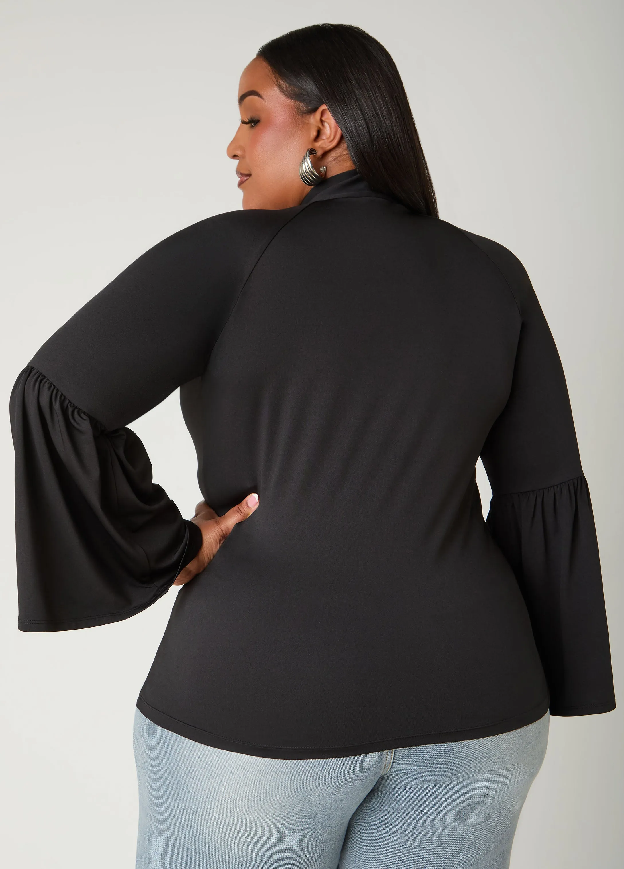 Bell Sleeved Tie Neck Top sold by Ashley Stewart product image thumbnail 2