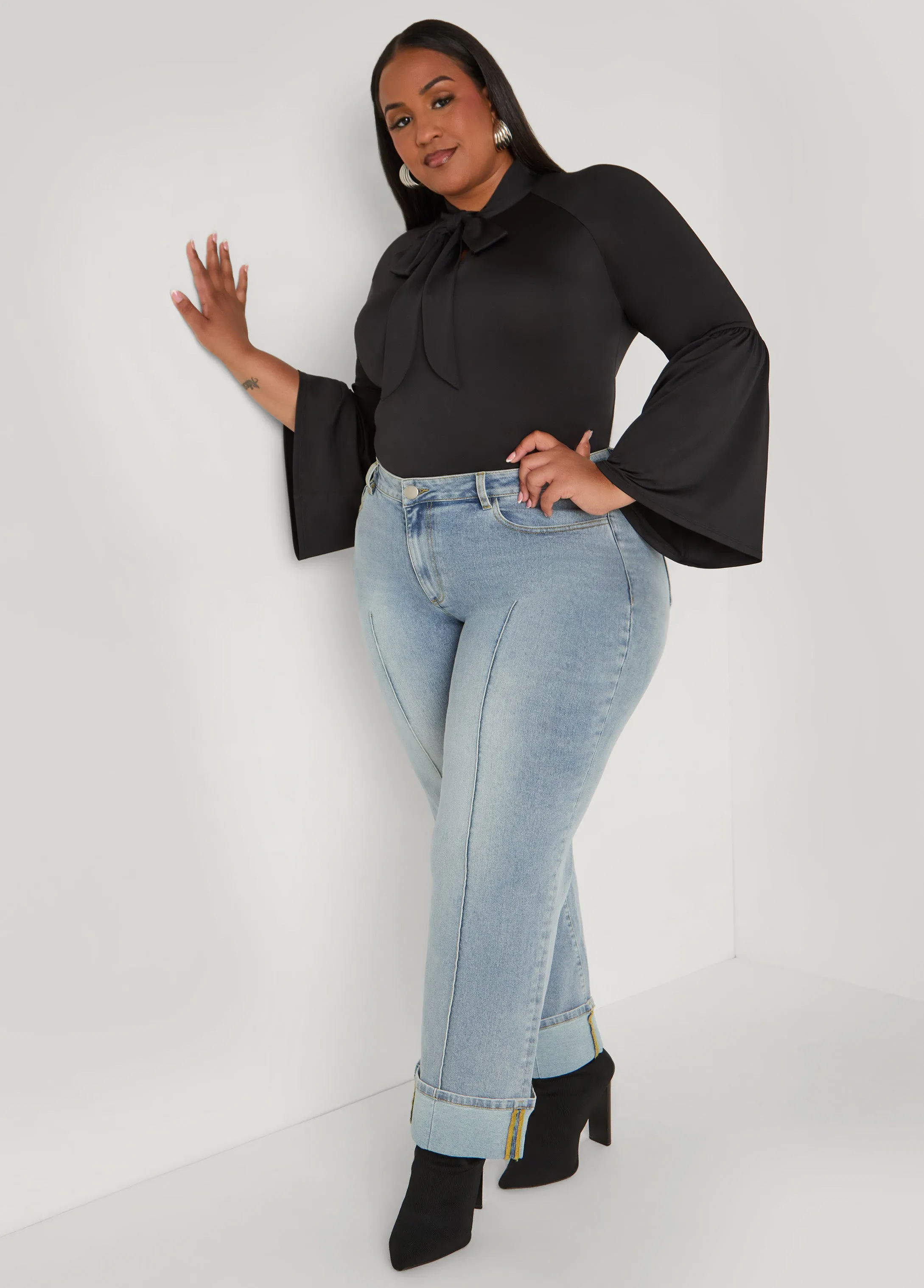 Bell Sleeved Tie Neck Top sold by Ashley Stewart product image thumbnail 3