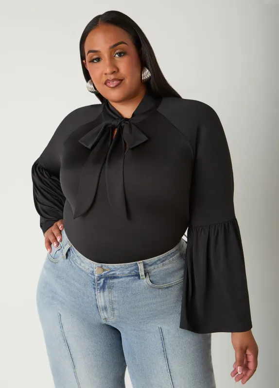 Bell Sleeved Tie Neck Top sold by Ashley Stewart