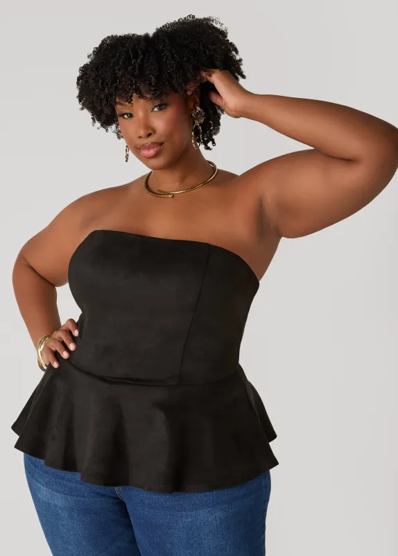 Strapless Faux Suede Peplum Top sold by Ashley Stewart