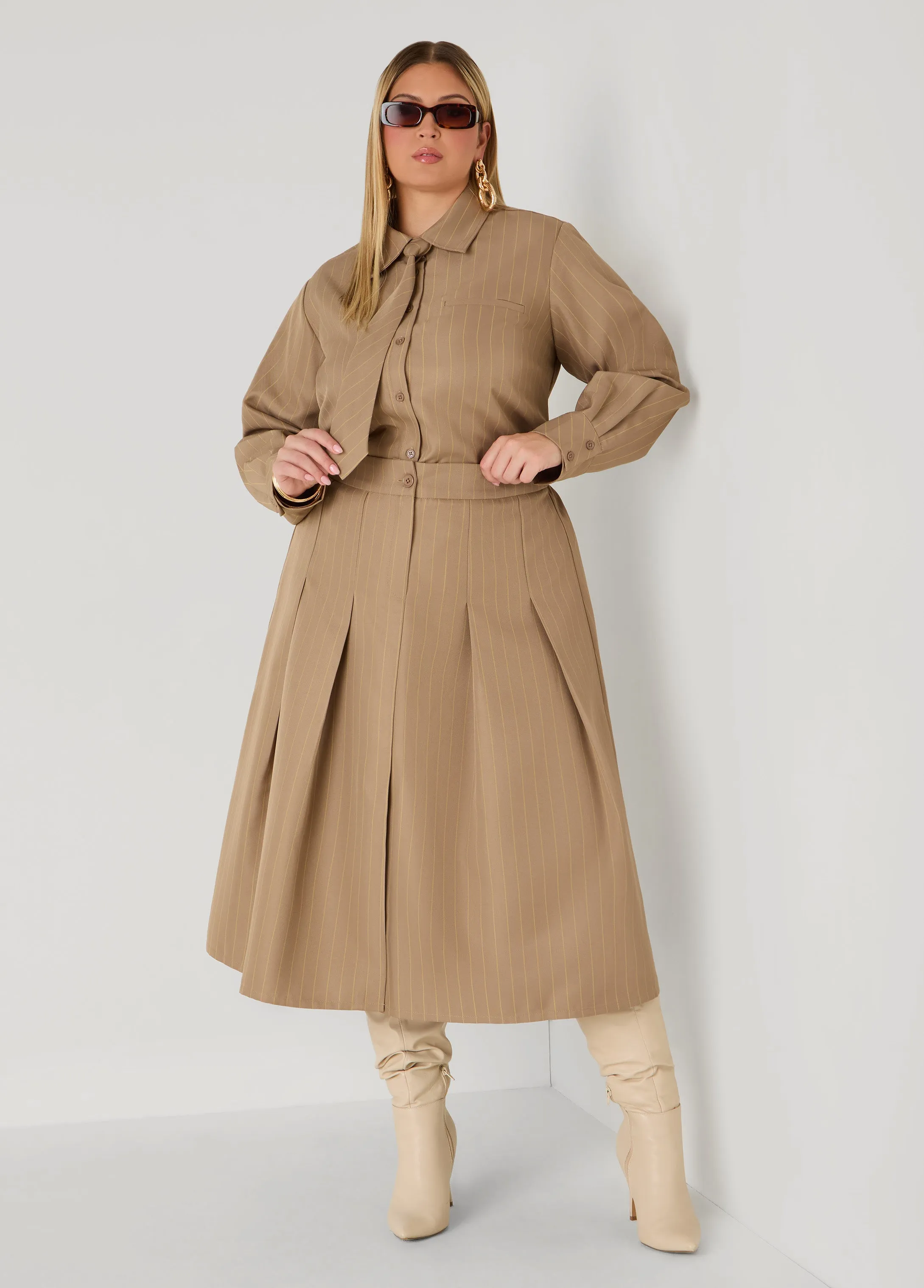 Detachable Tie Striped Shirt sold by Ashley Stewart product image thumbnail 3