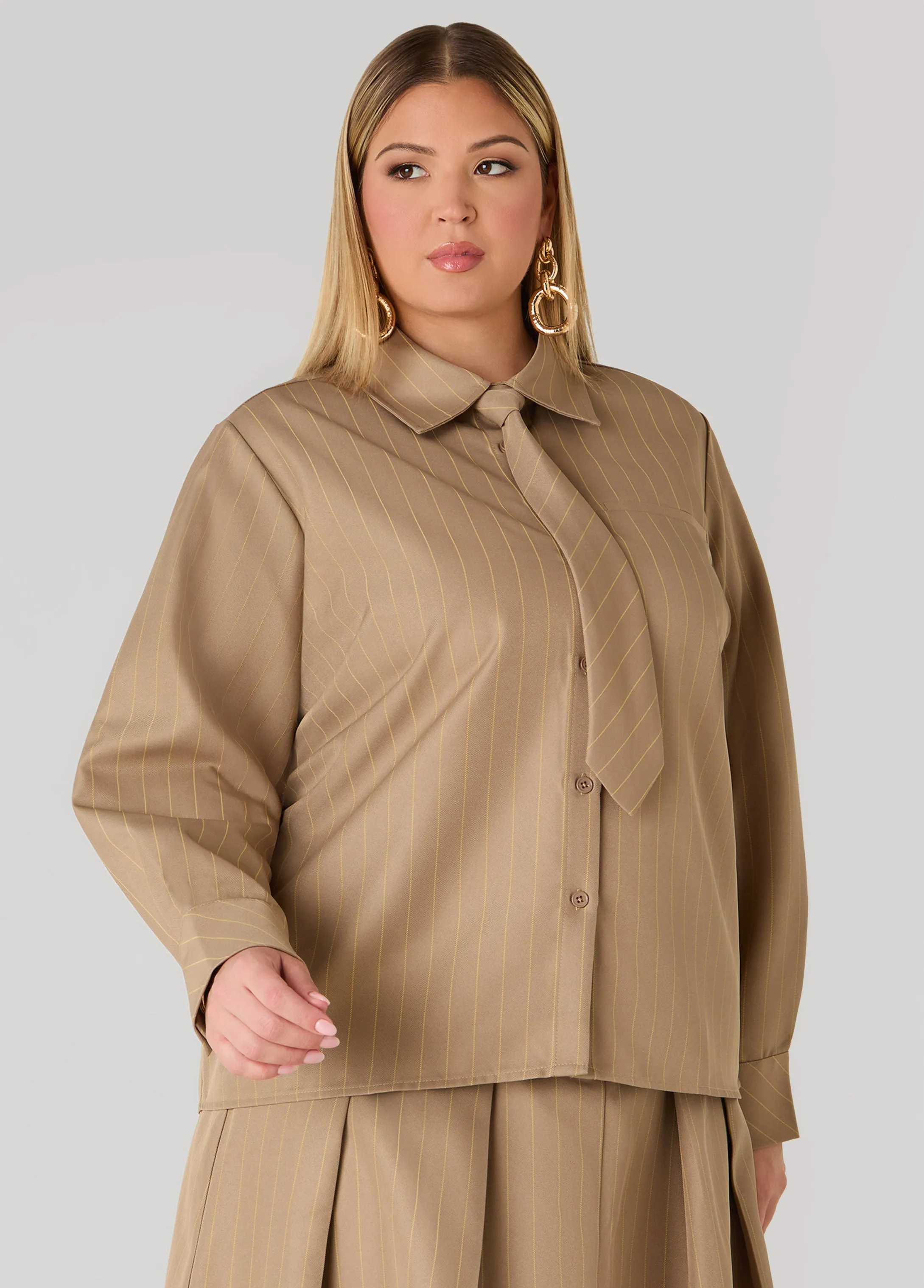 Detachable Tie Striped Shirt sold by Ashley Stewart product image thumbnail 4
