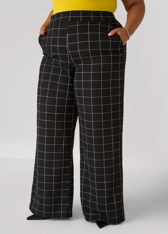 Windowpane Print Wide Leg Pants sold by Ashley Stewart