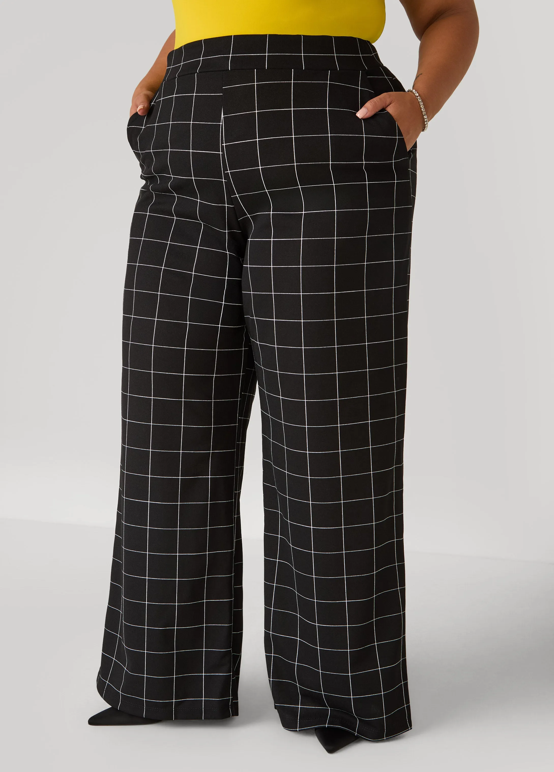Windowpane Print Wide Leg Pants sold by Ashley Stewart