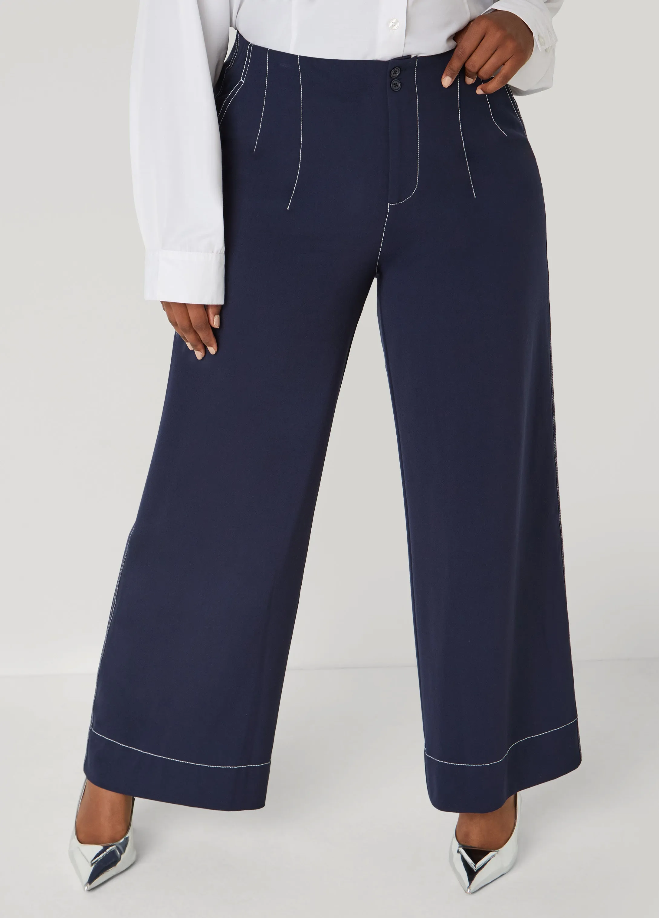 Seam Detailed Wide Leg Pants sold by Ashley Stewart