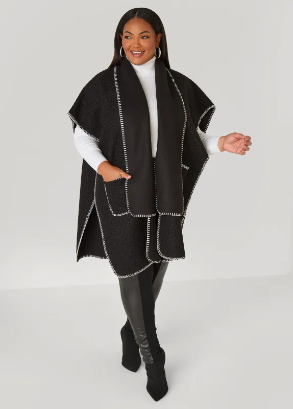 Scarf Detailed Bouclé Knit Ruana sold by Ashley Stewart