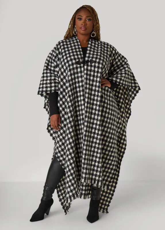Faux Leather Trimmed Checked Ruana sold by Ashley Stewart