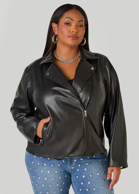 Asymmetric Zip Front Moto Jacket sold by Ashley Stewart