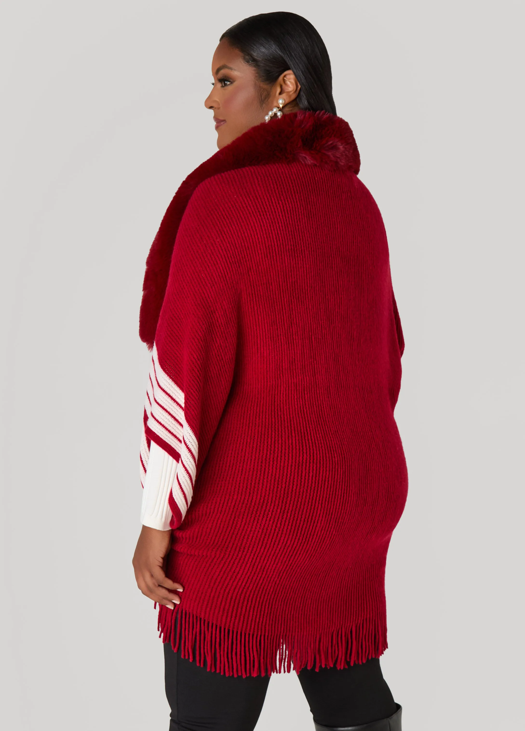 Faux Fur Trimmed Stripe Poncho sold by Ashley Stewart product image thumbnail 4