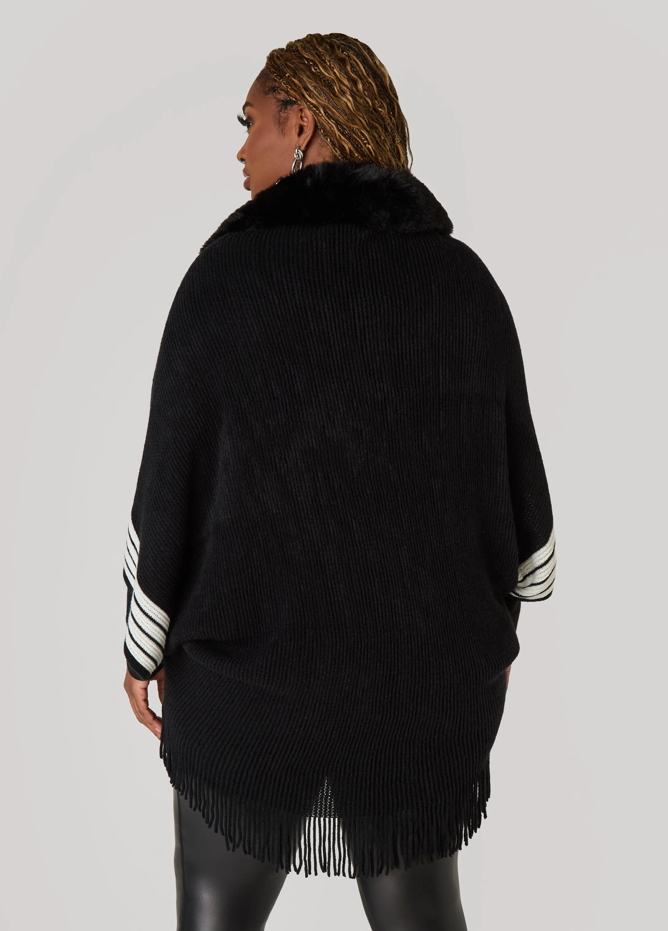 Faux Fur Trimmed Striped Poncho sold by Ashley Stewart product image thumbnail 2