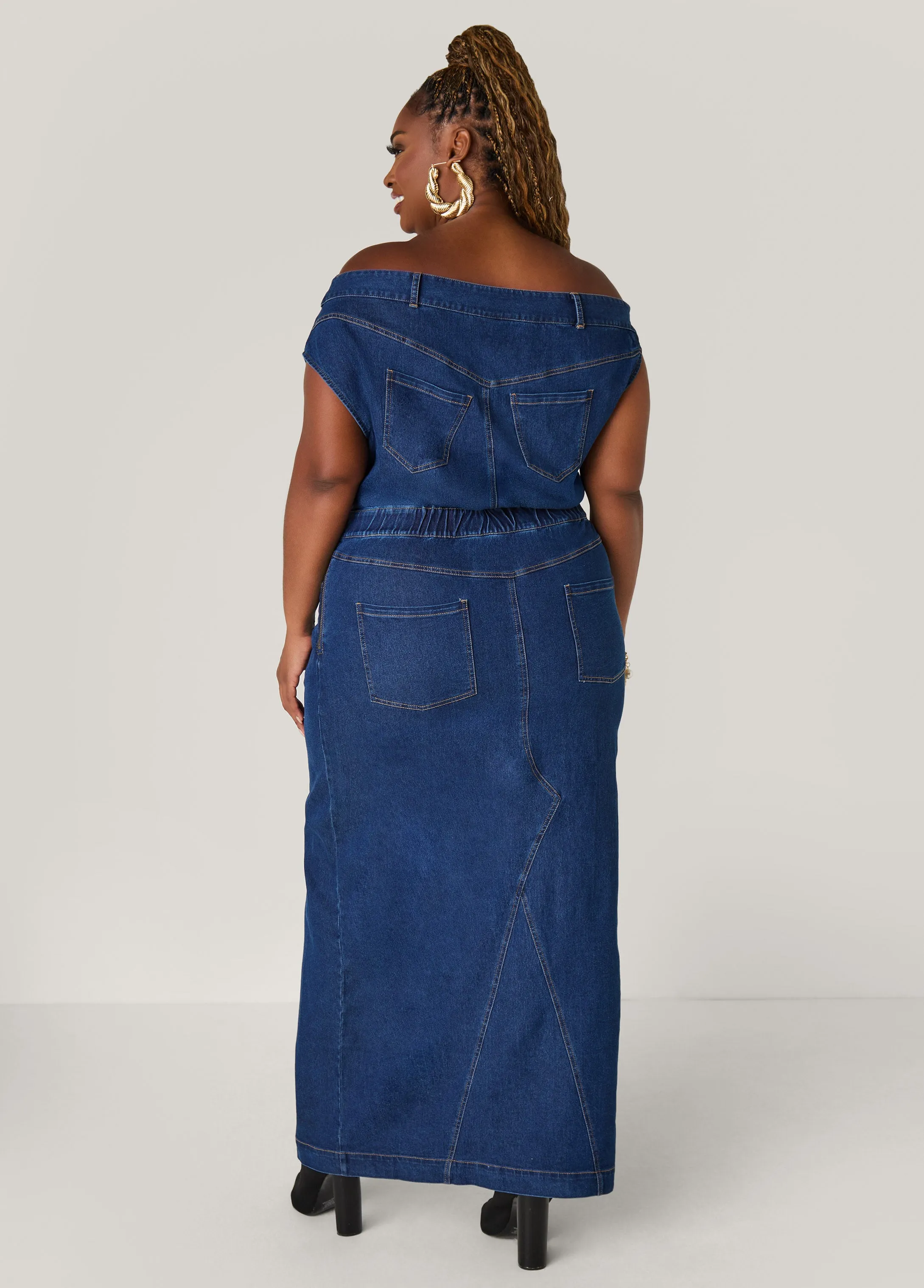 Off The Shoulder Denim Maxi Dress sold by Ashley Stewart product image thumbnail 4