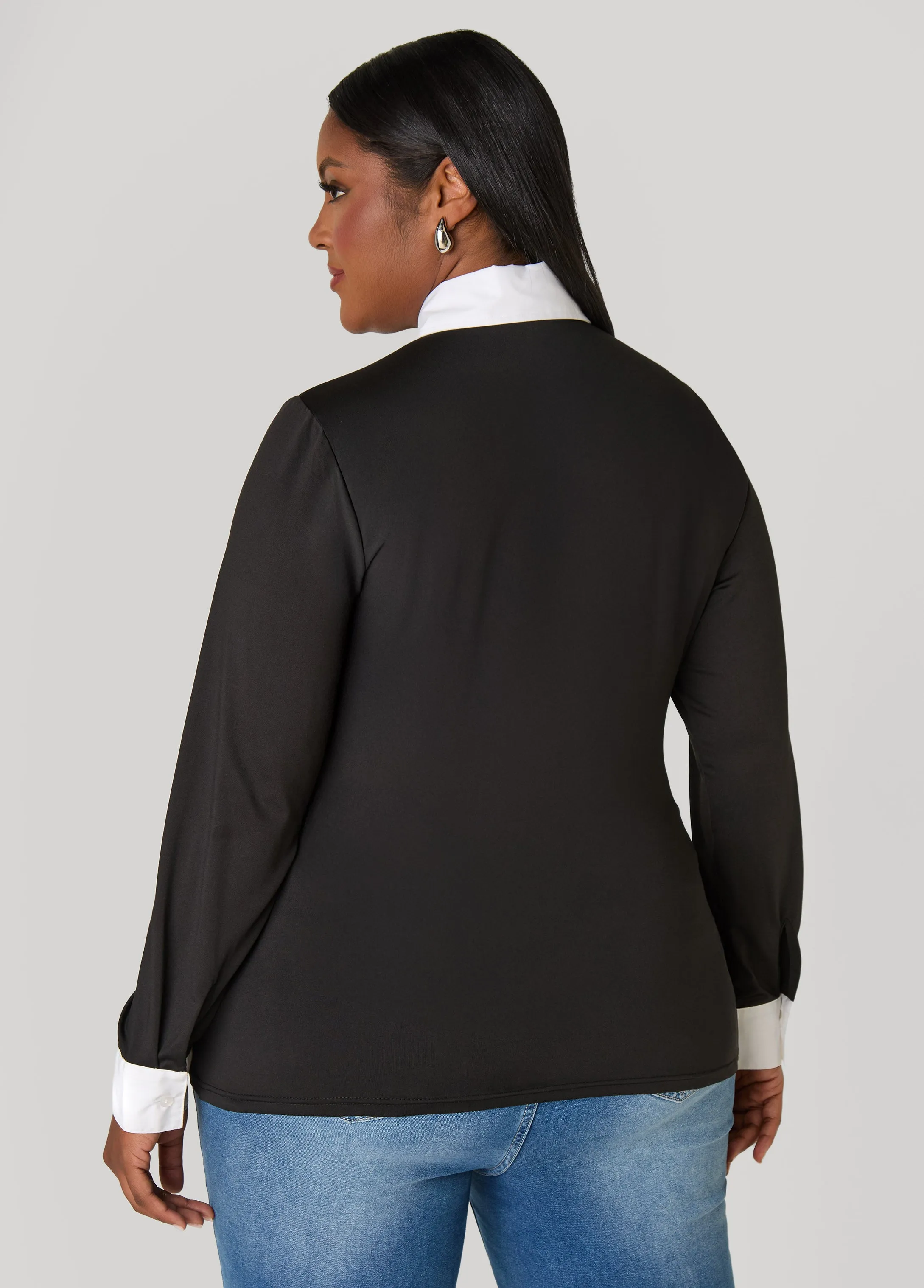 Cutout Poplin Paneled Top sold by Ashley Stewart product image thumbnail 4