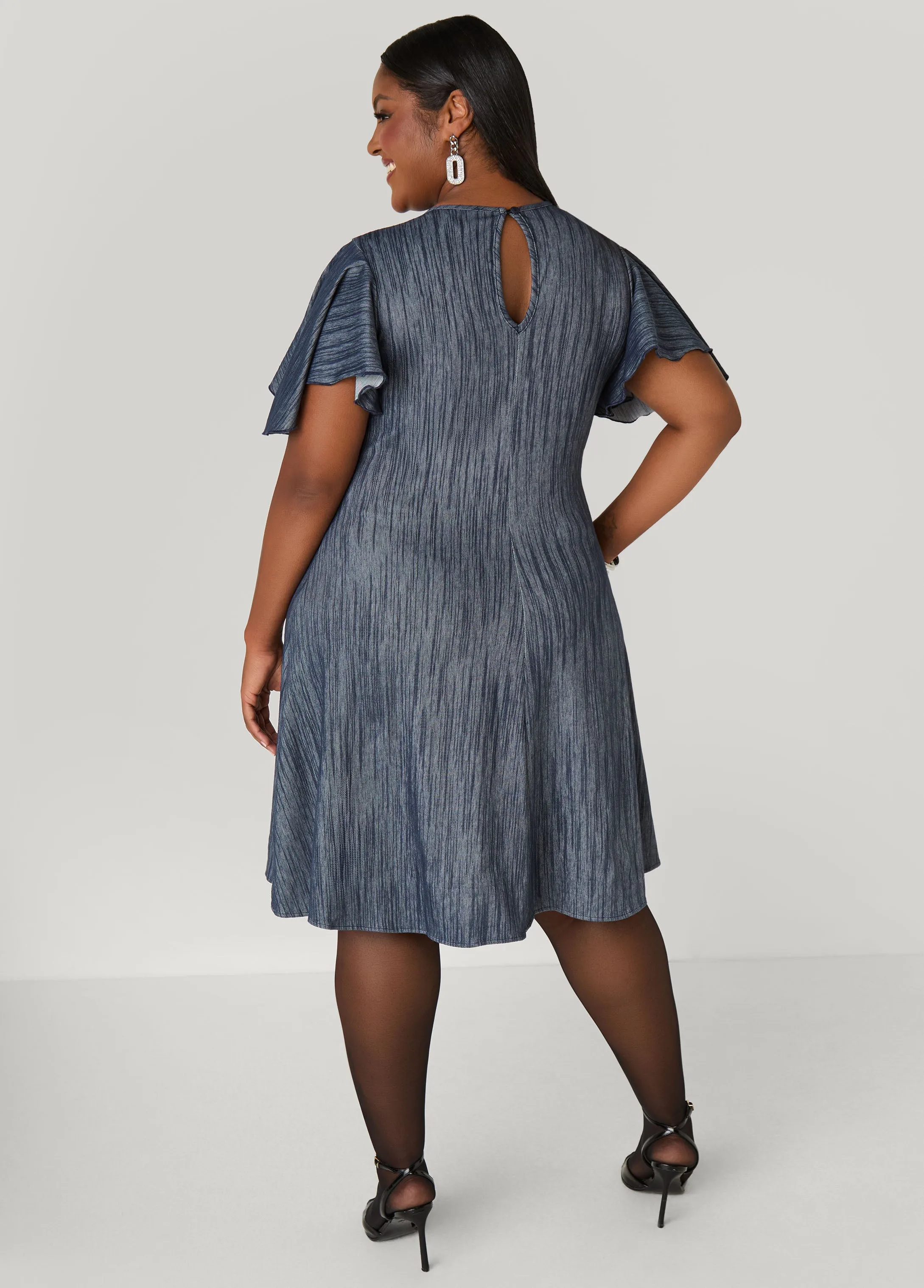 Cutout Textured Denim A Line Dress sold by Ashley Stewart product image thumbnail 4