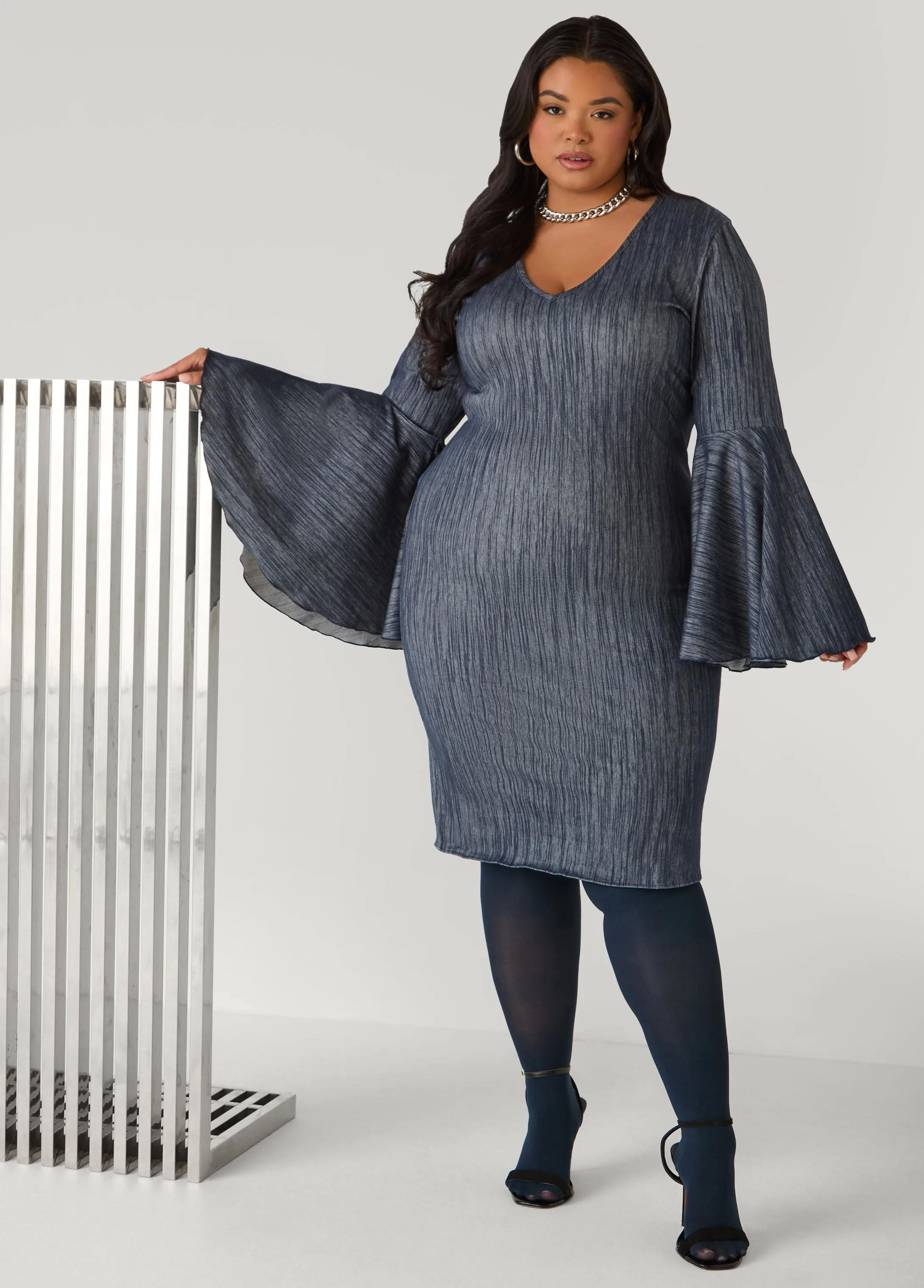 Textured Denim Sheath Dress sold by Ashley Stewart product image thumbnail 4