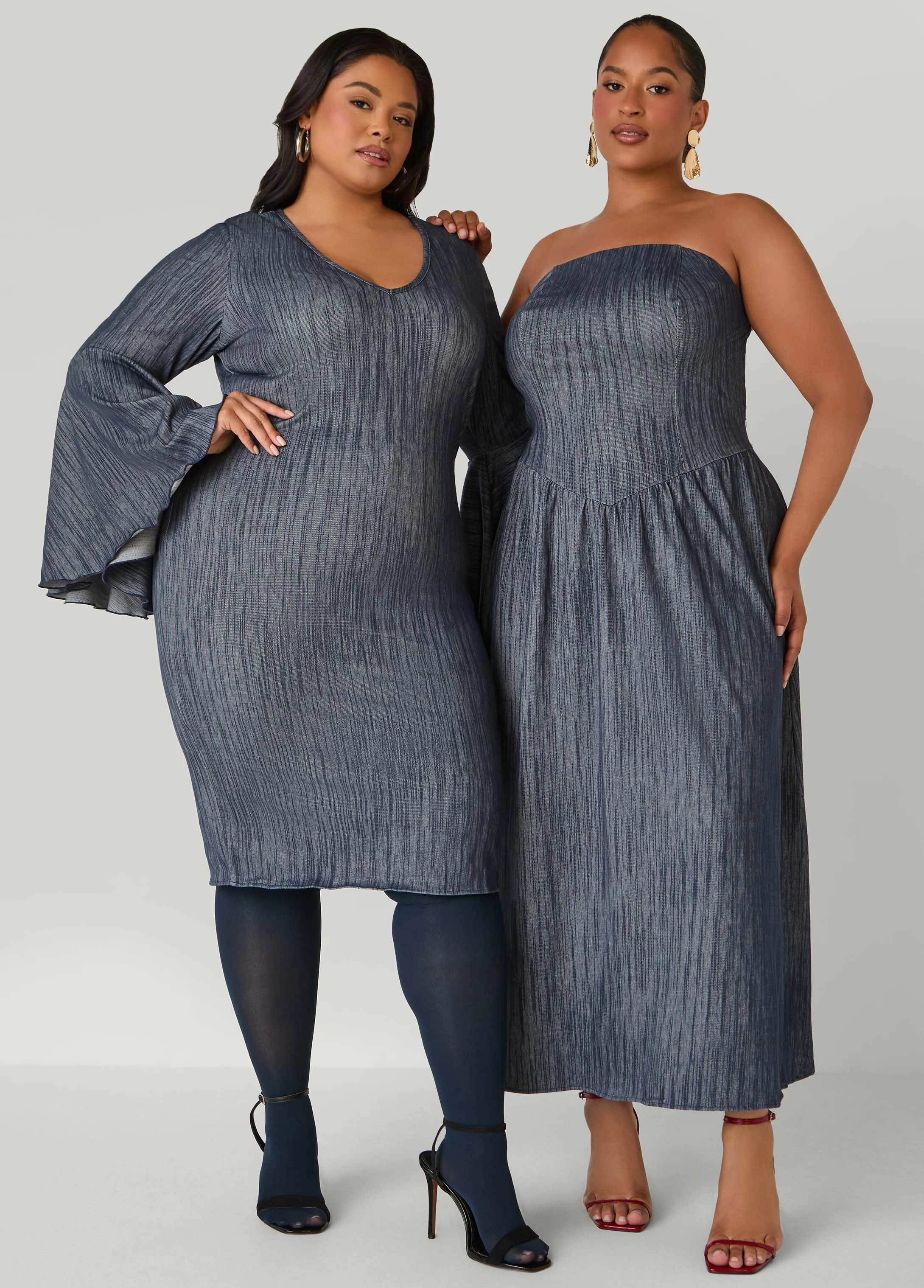 Textured Denim Sheath Dress sold by Ashley Stewart product image thumbnail 5