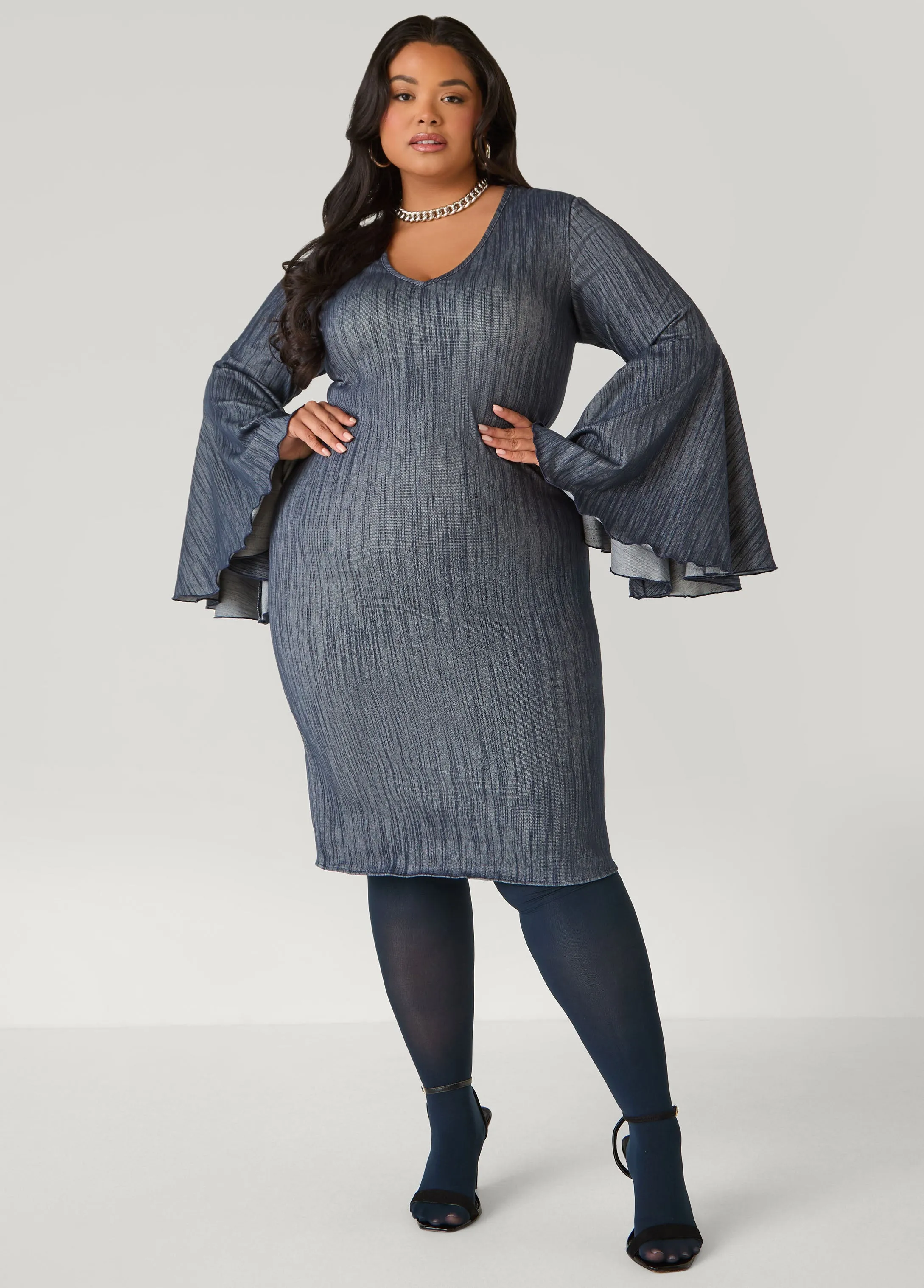 Textured Denim Sheath Dress sold by Ashley Stewart product image thumbnail 2