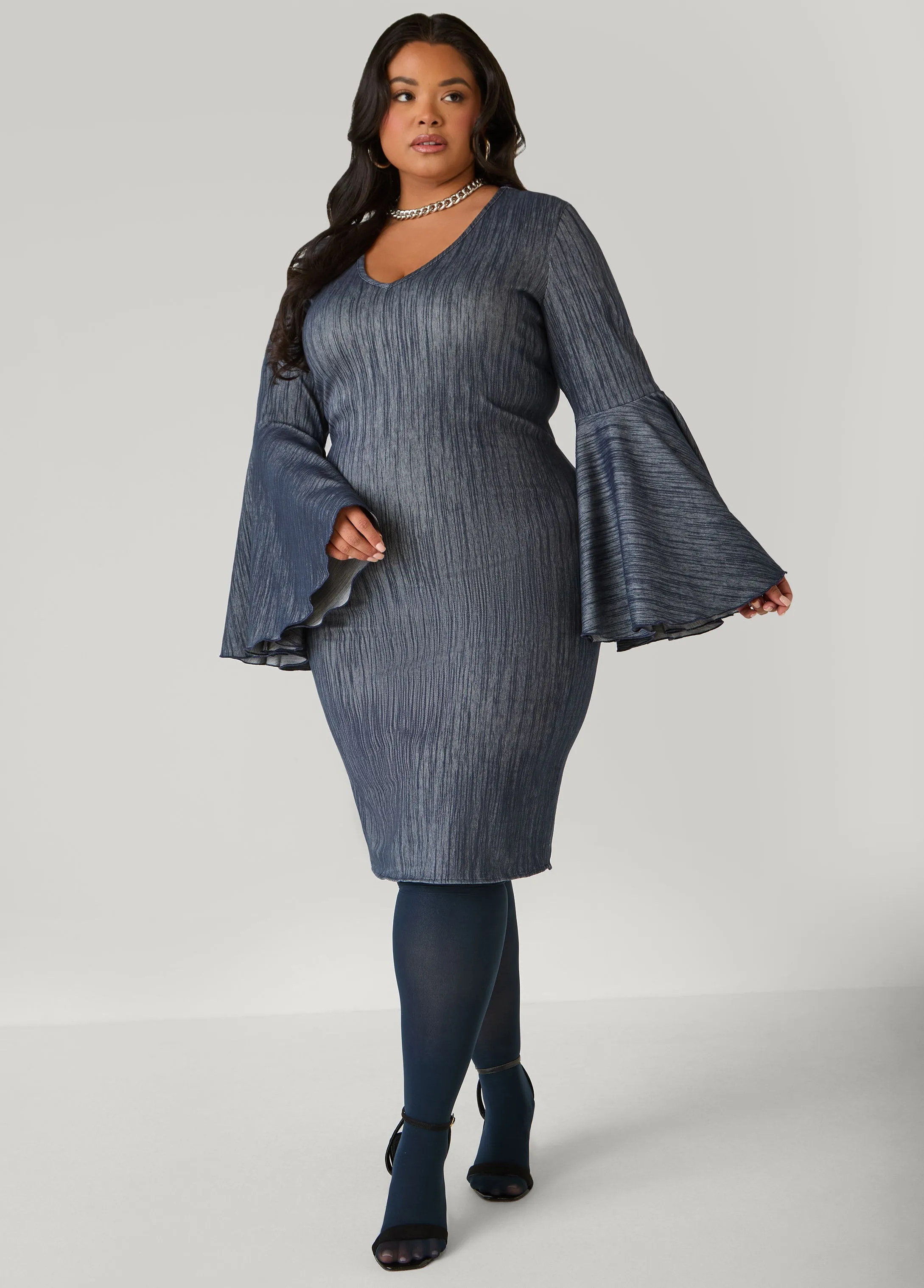 Textured Denim Sheath Dress sold by Ashley Stewart