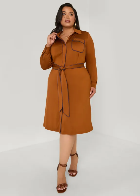 Belted Stretch Knit Shirtdress sold by Ashley Stewart