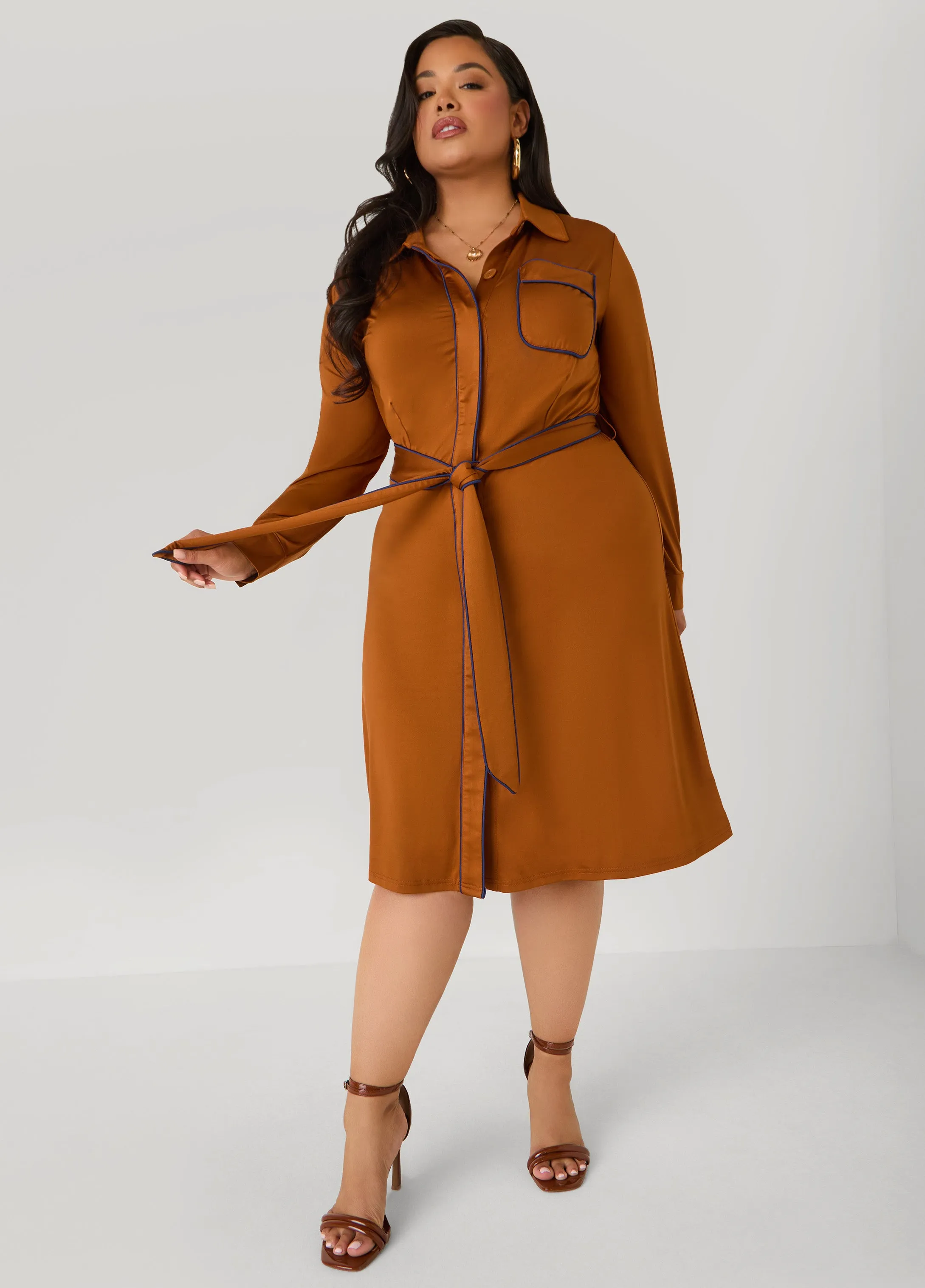 Belted Stretch Knit Shirtdress sold by Ashley Stewart product image thumbnail 3