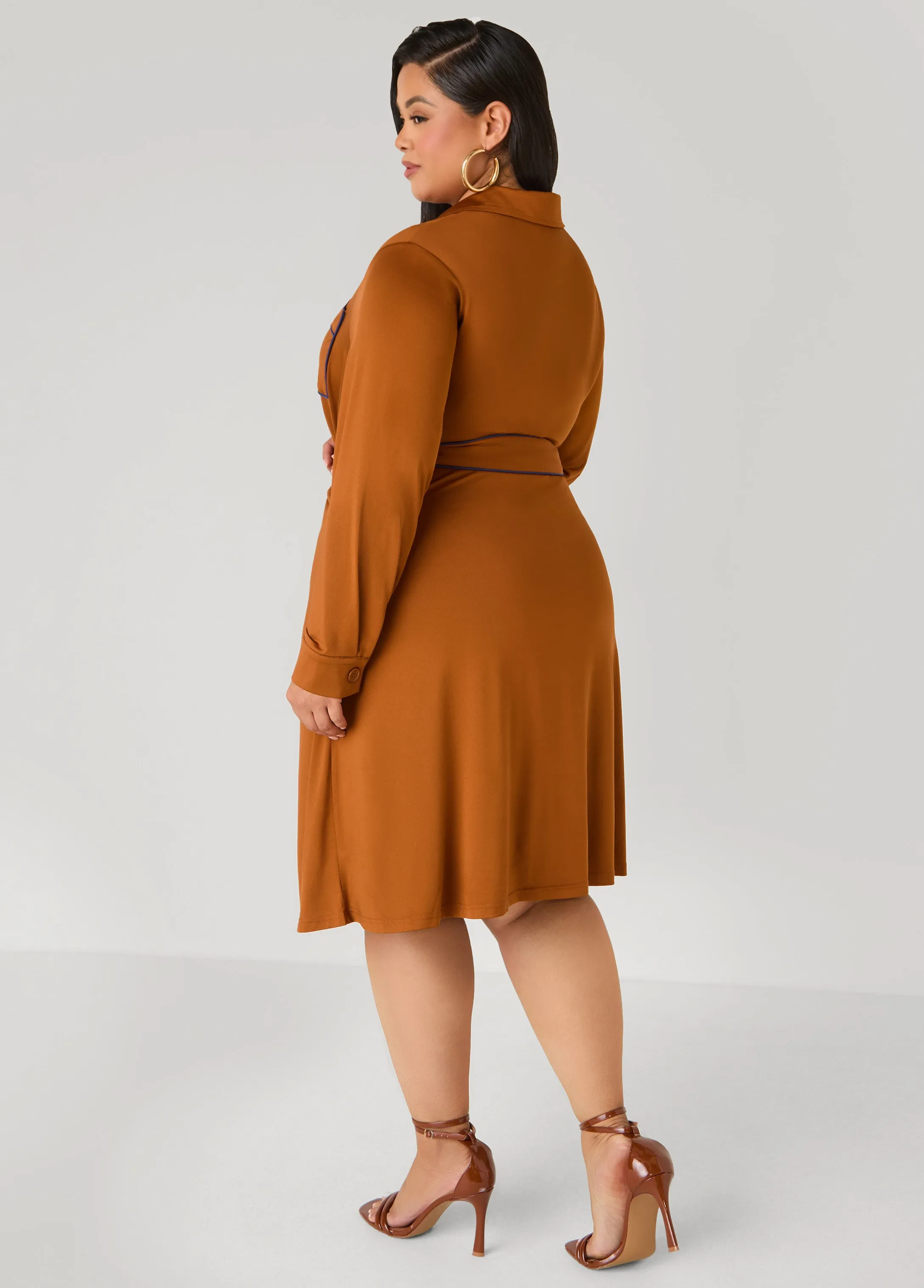 Belted Stretch Knit Shirtdress sold by Ashley Stewart product image thumbnail 4